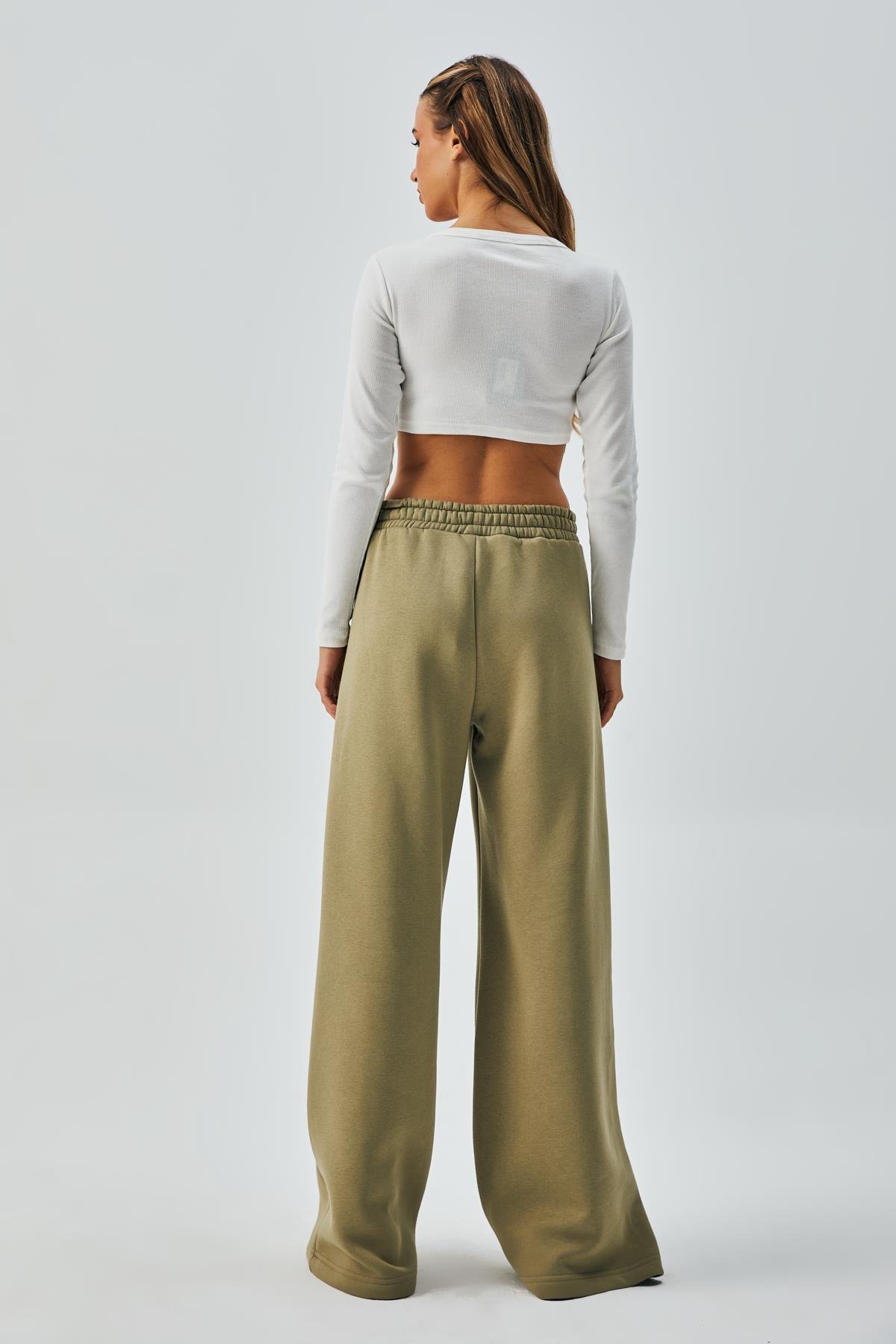 Küf Yeşili Geniş Kesim Beli Lastikli Şardonlu Eşortman Altı 