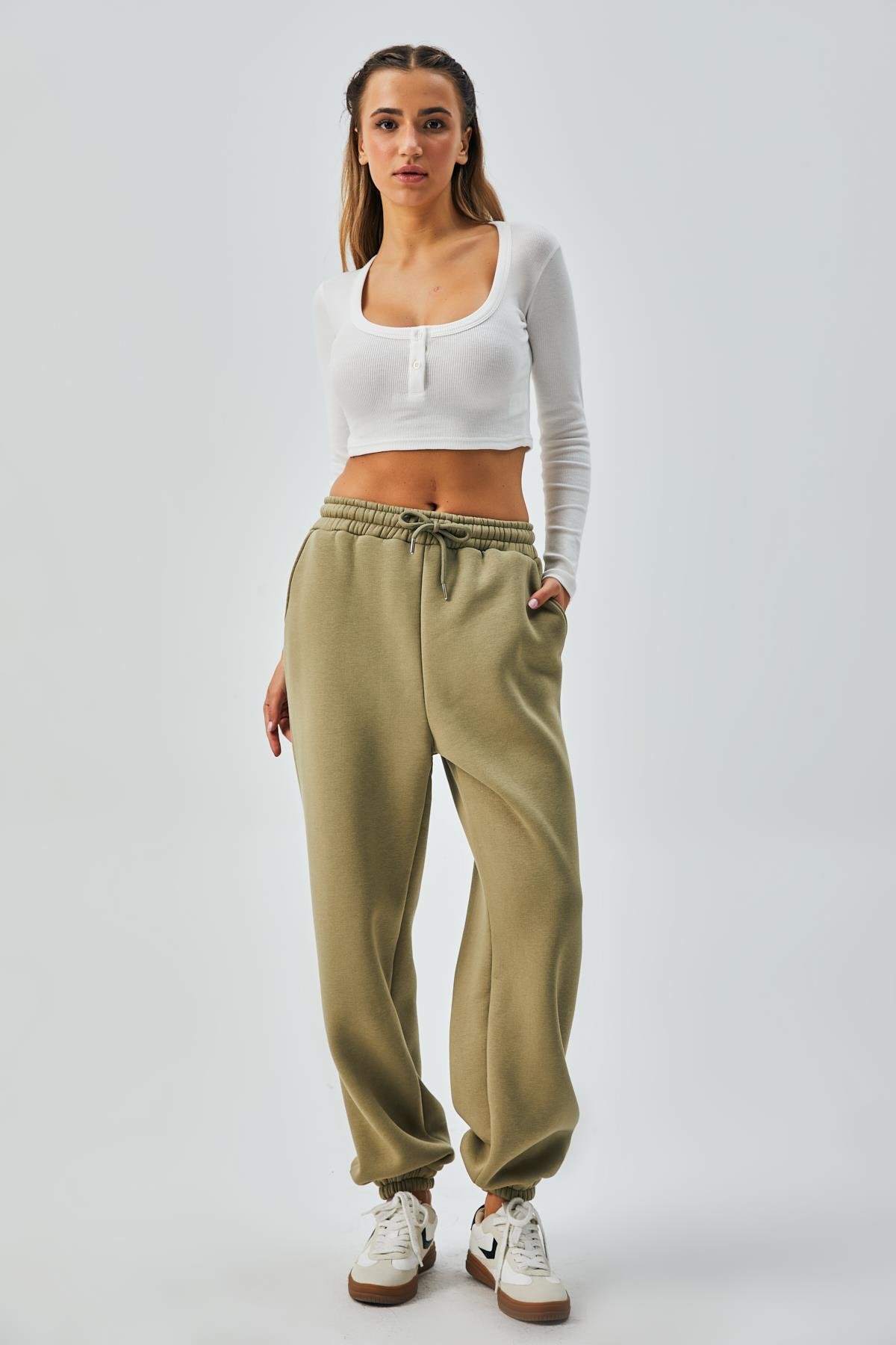 Küf Yeşili Lastikli Şardonlu Basic Eşofman Altı 26262