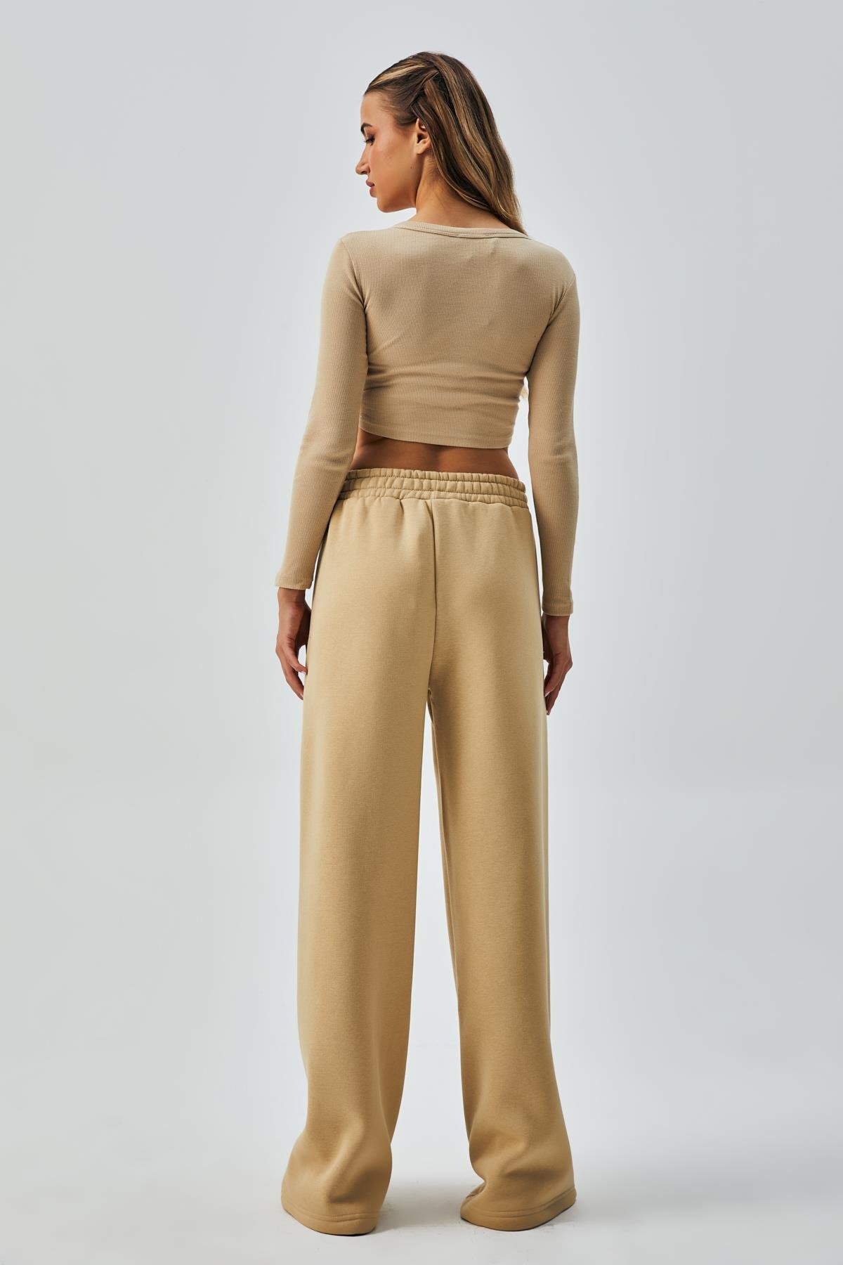 Kum Beji Geniş Kesim Beli Lastikli Şardonlu Eşortman Altı 