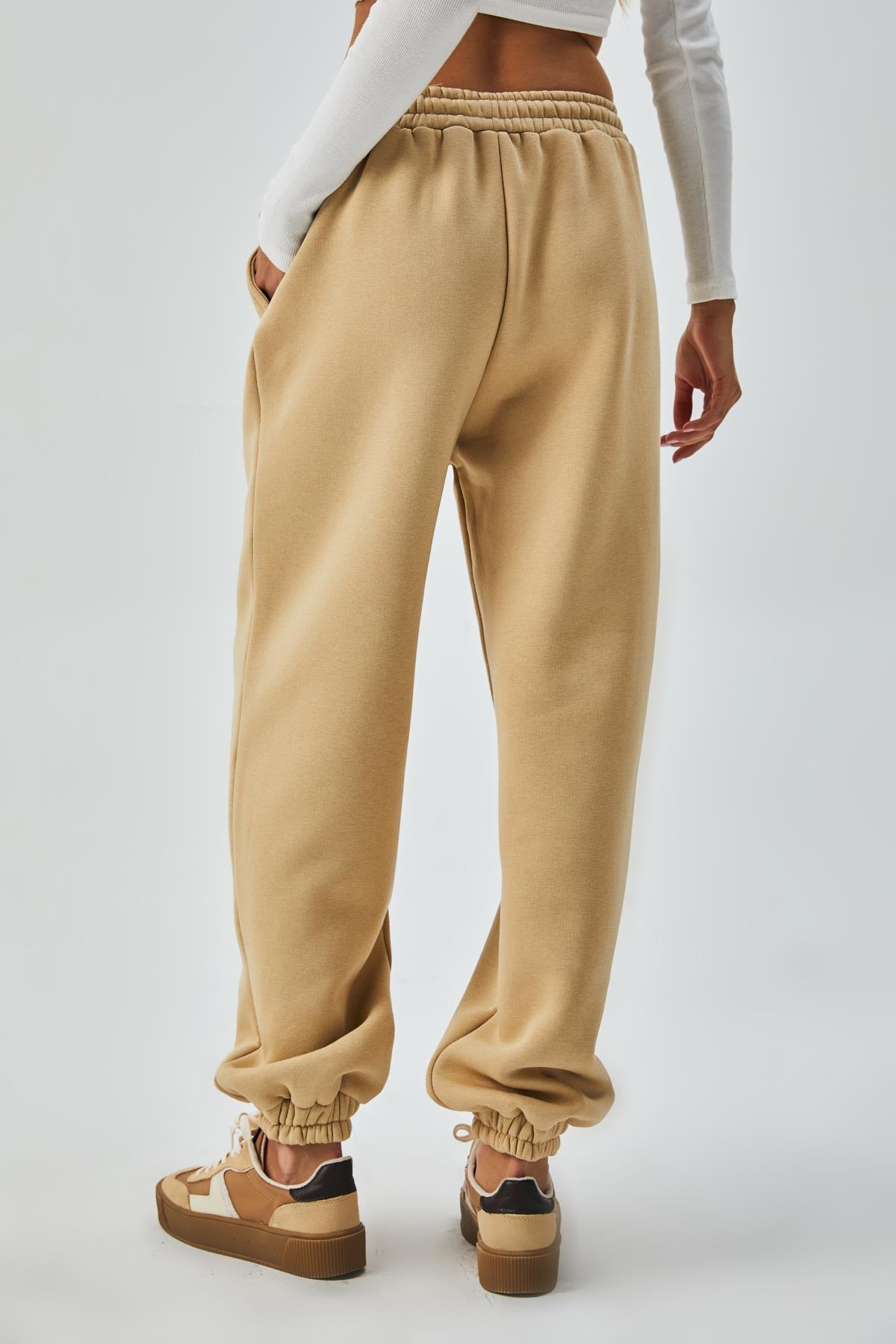 Kum Beji Lastikli Şardonlu Basic Eşofman Altı 26262