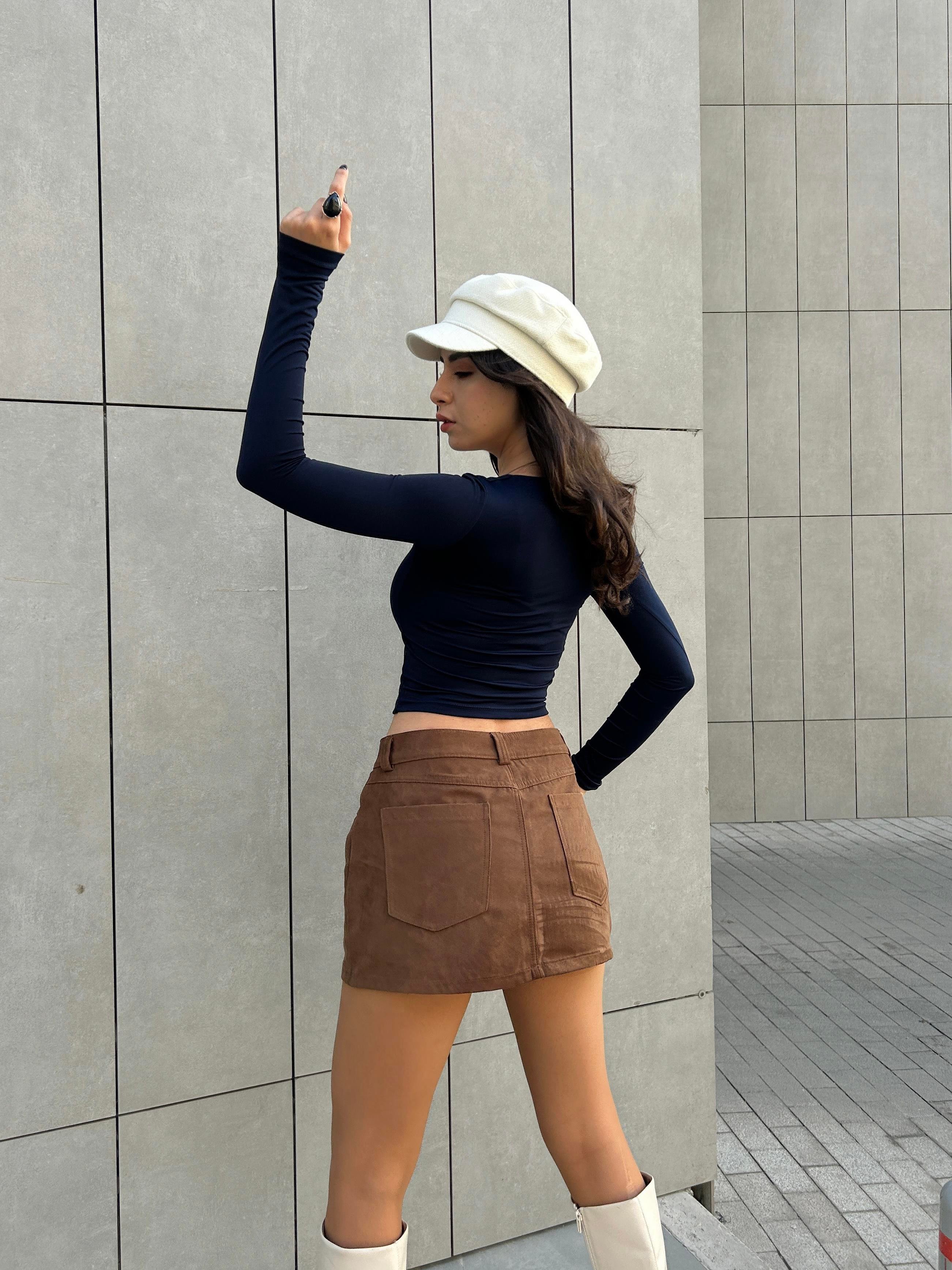 Lacivert Kare Yaka Uzun Kollu Slimfit Basic Body 27053