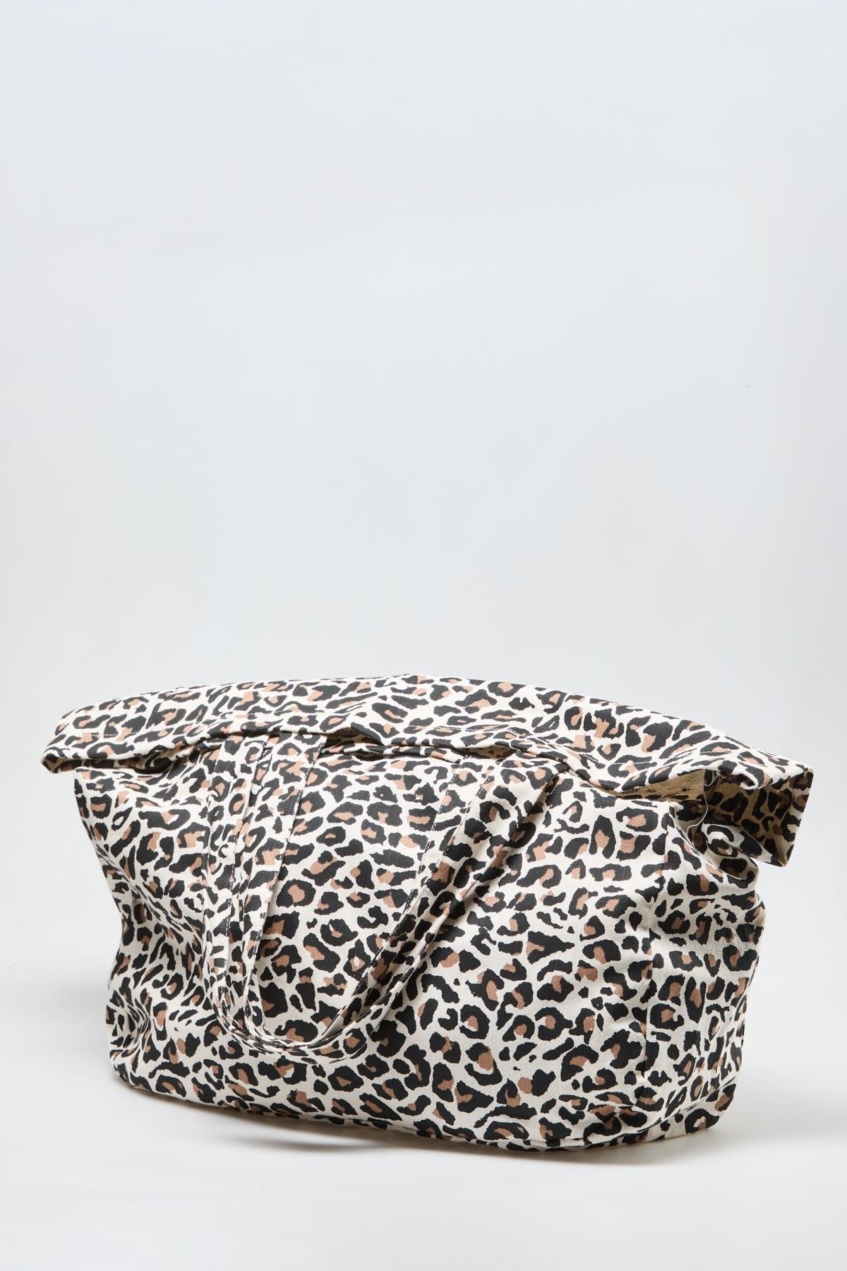 Leopar Desenli Oversize Kanvas Bez Çanta 