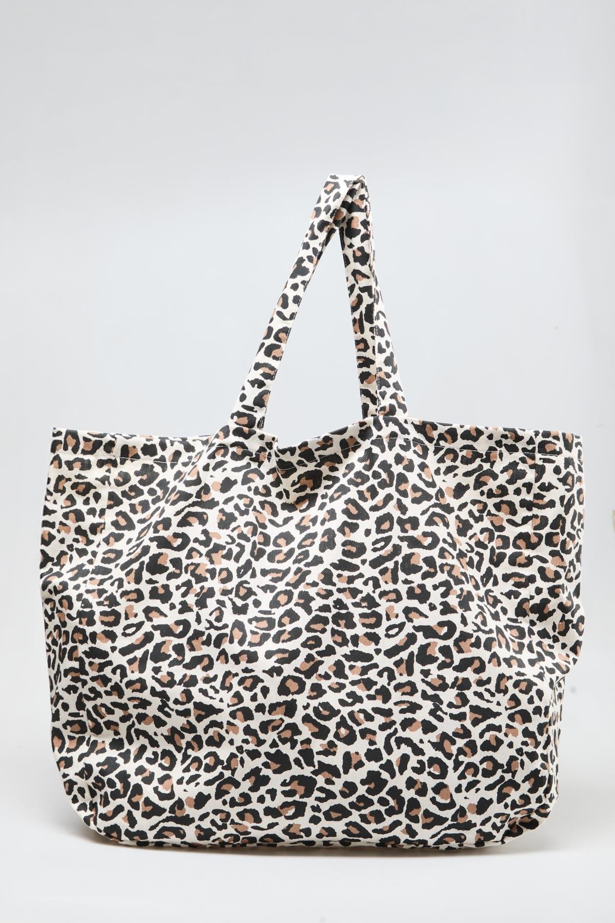 Leopar Desenli Oversize Kanvas Bez Çanta 