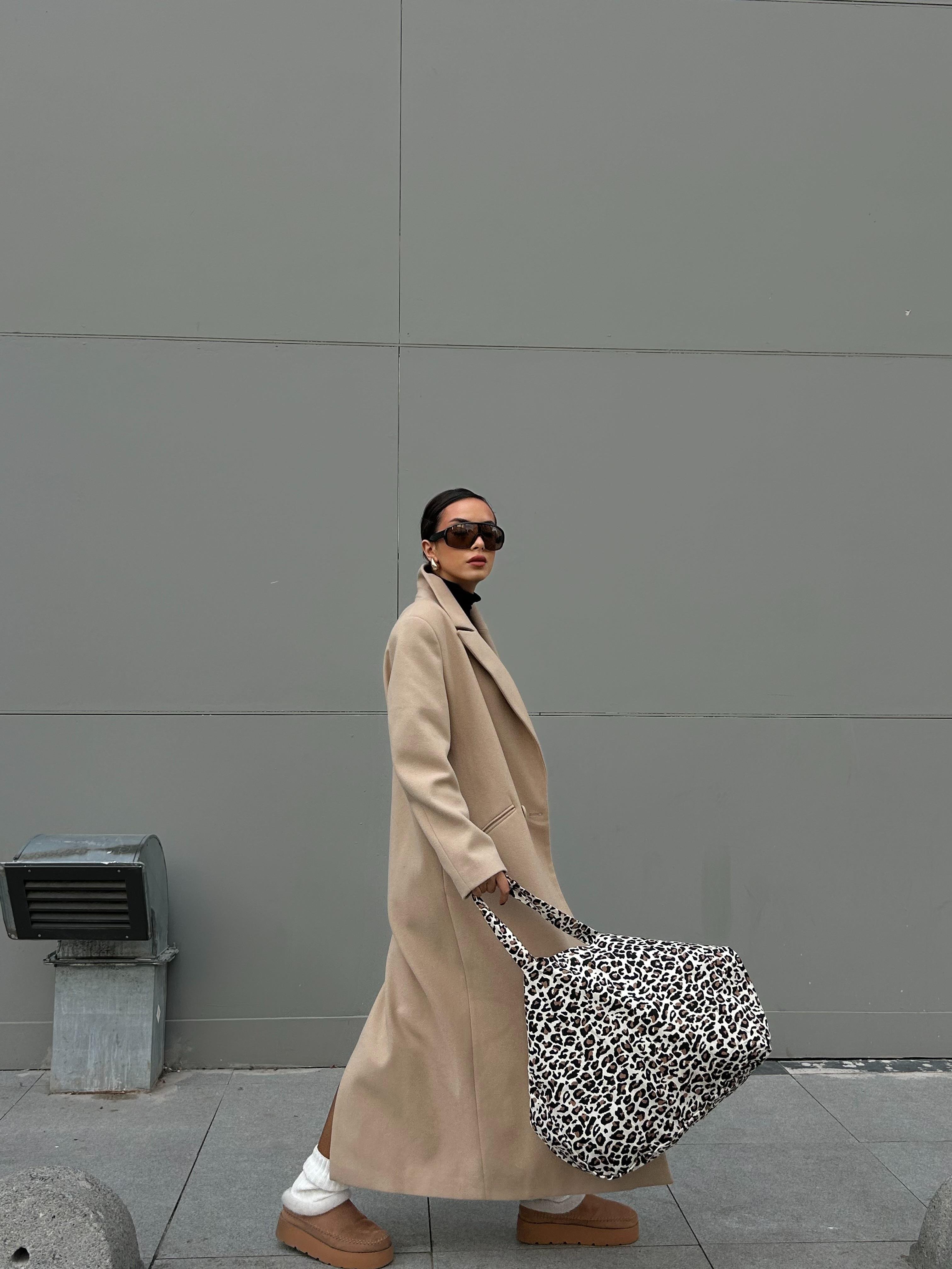 Leopar Desenli Oversize Kanvas Bez Çanta 