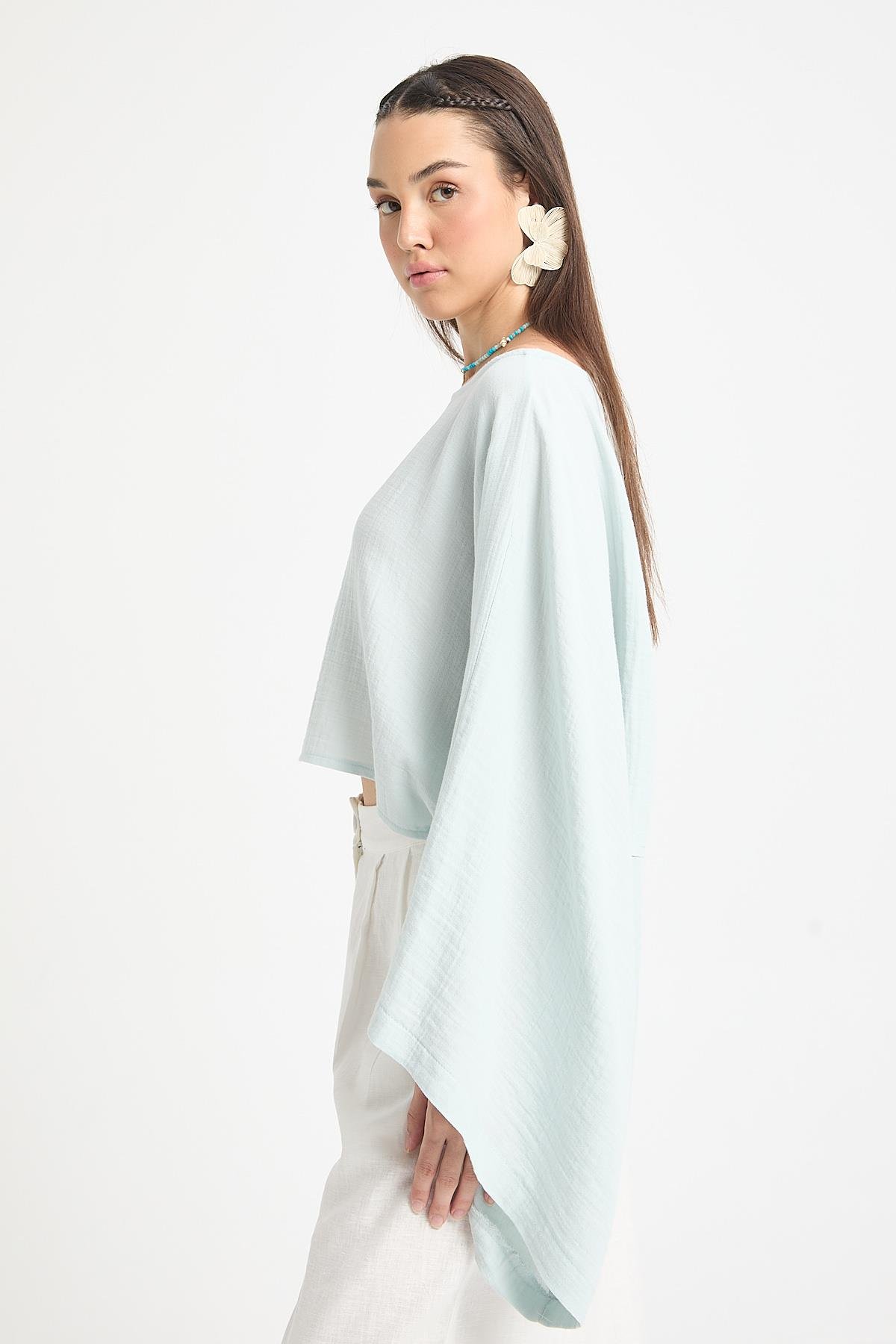 Mavi Oversize Kesim Müslin Bluz 29230