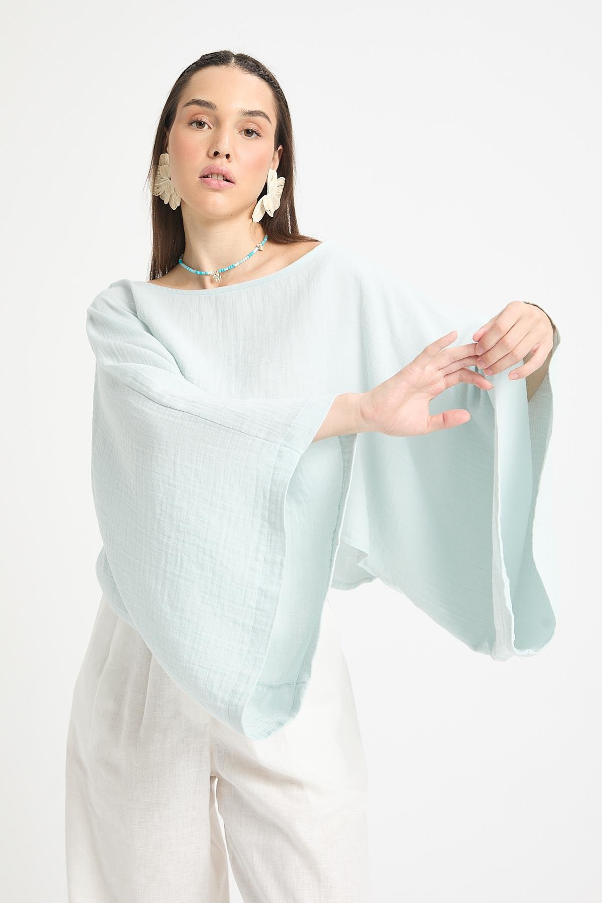 Mavi Oversize Kesim Müslin Bluz 29230