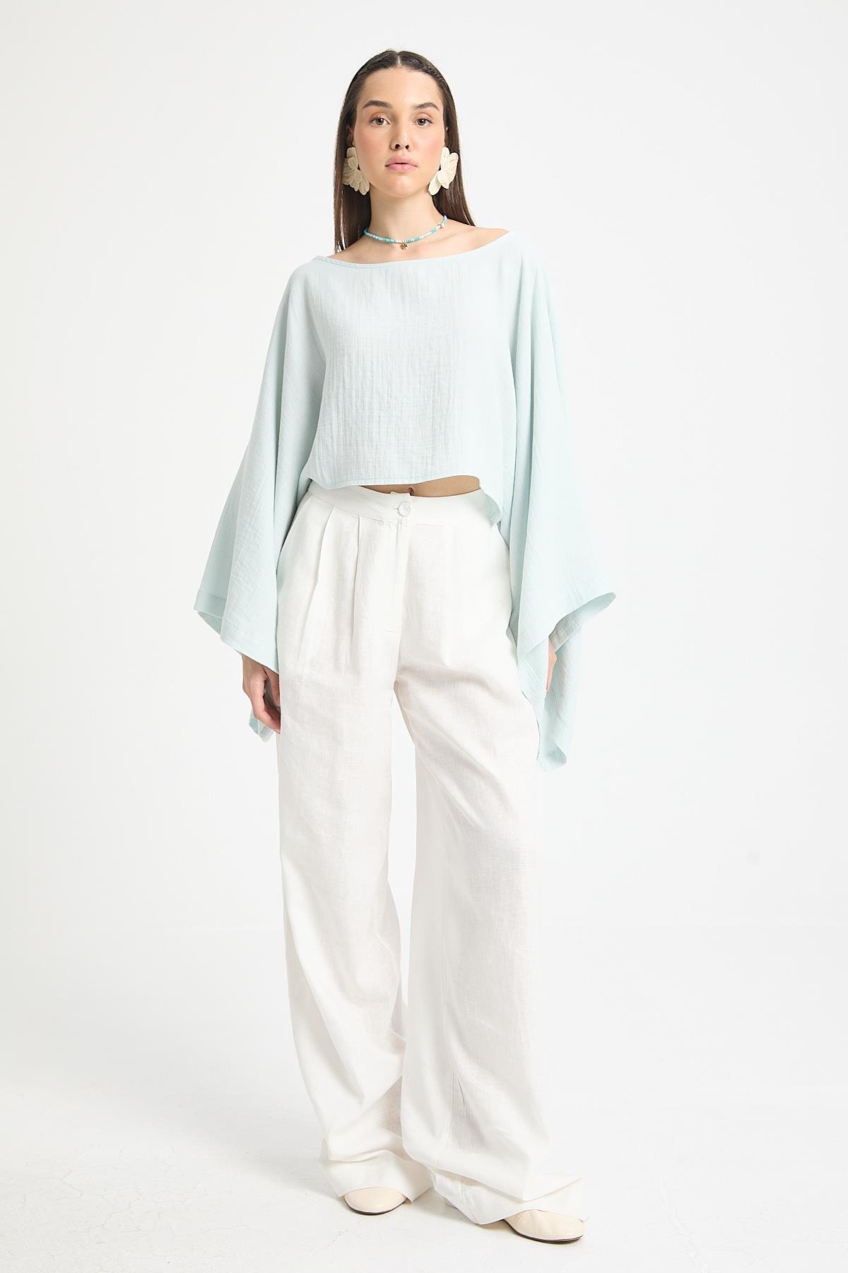 Mavi Oversize Kesim Müslin Bluz 29230