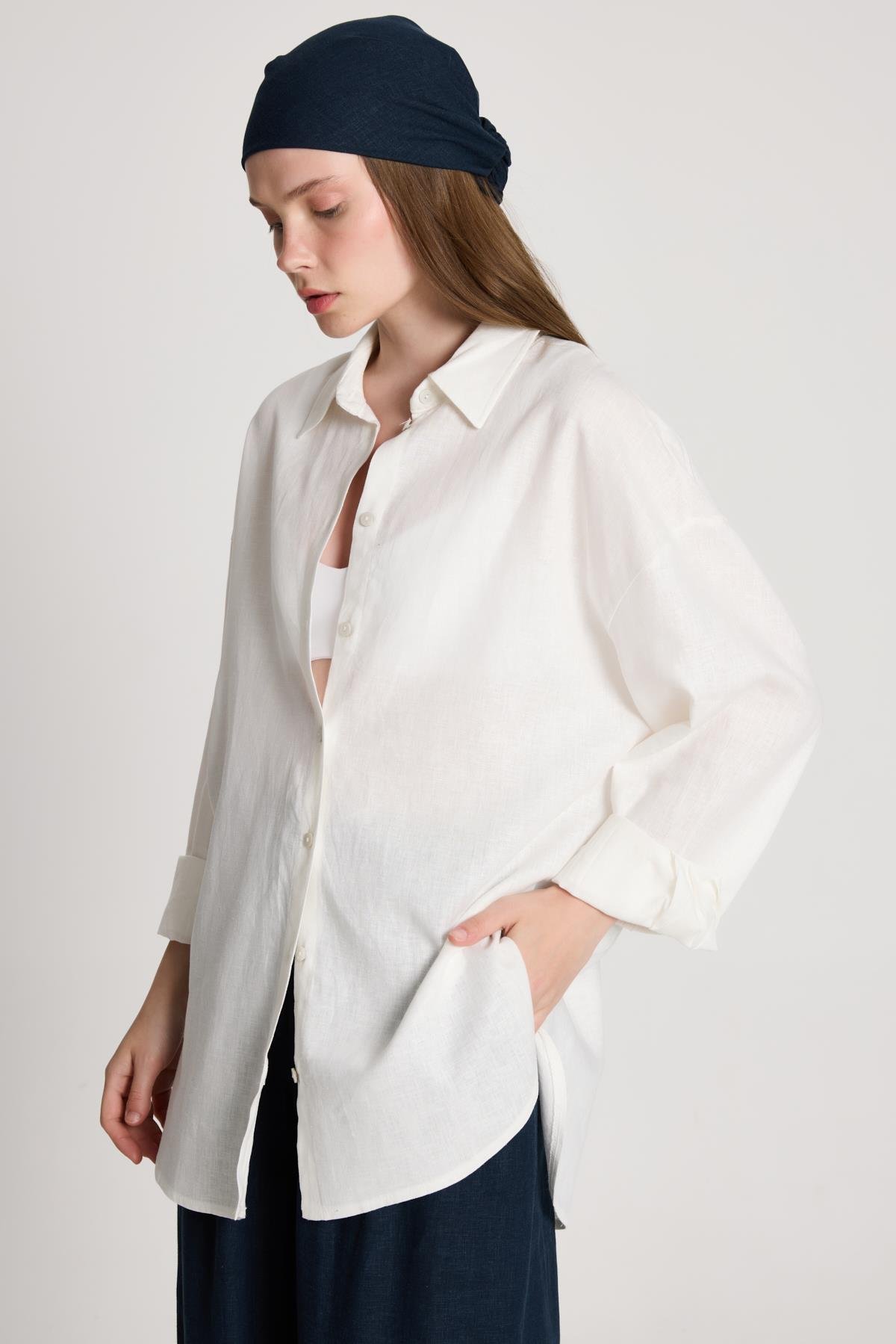 Milos Keten Oversize Gömlek Beyaz