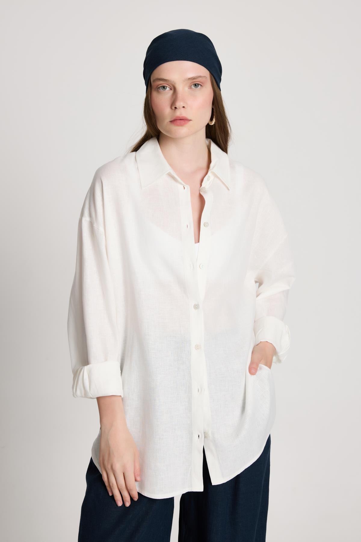 Milos Keten Oversize Gömlek Beyaz