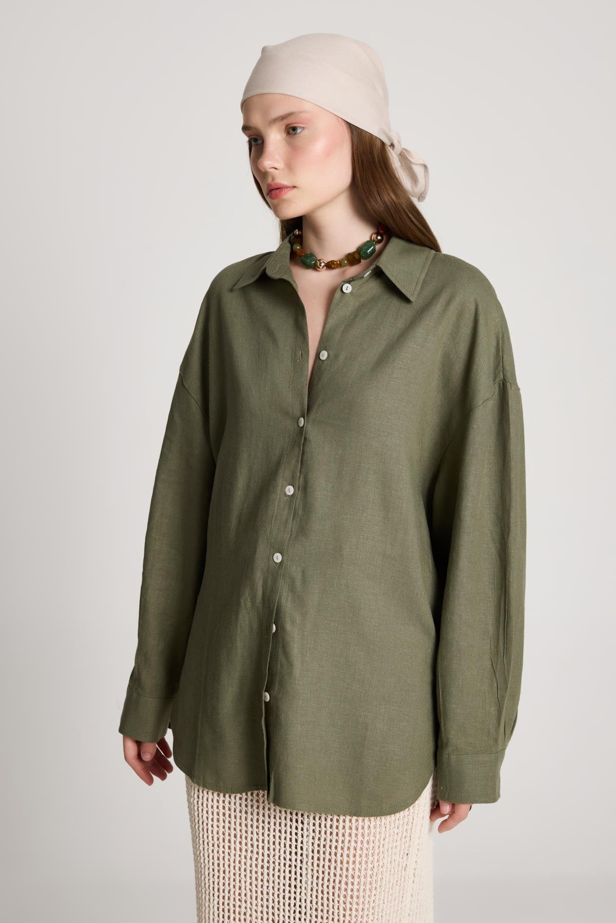 Milos Keten Oversize Gömlek Haki
