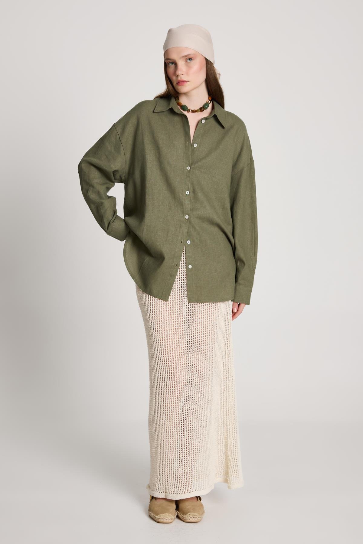 Milos Keten Oversize Gömlek Haki