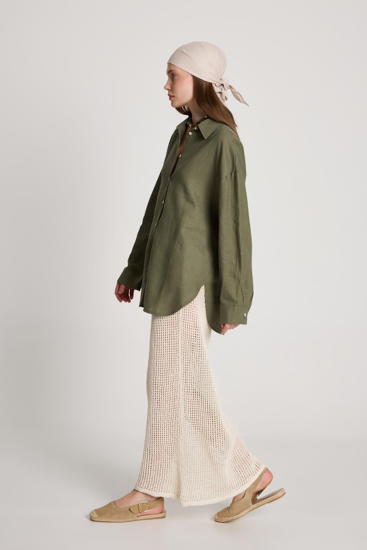 Milos Keten Oversize Gömlek Haki