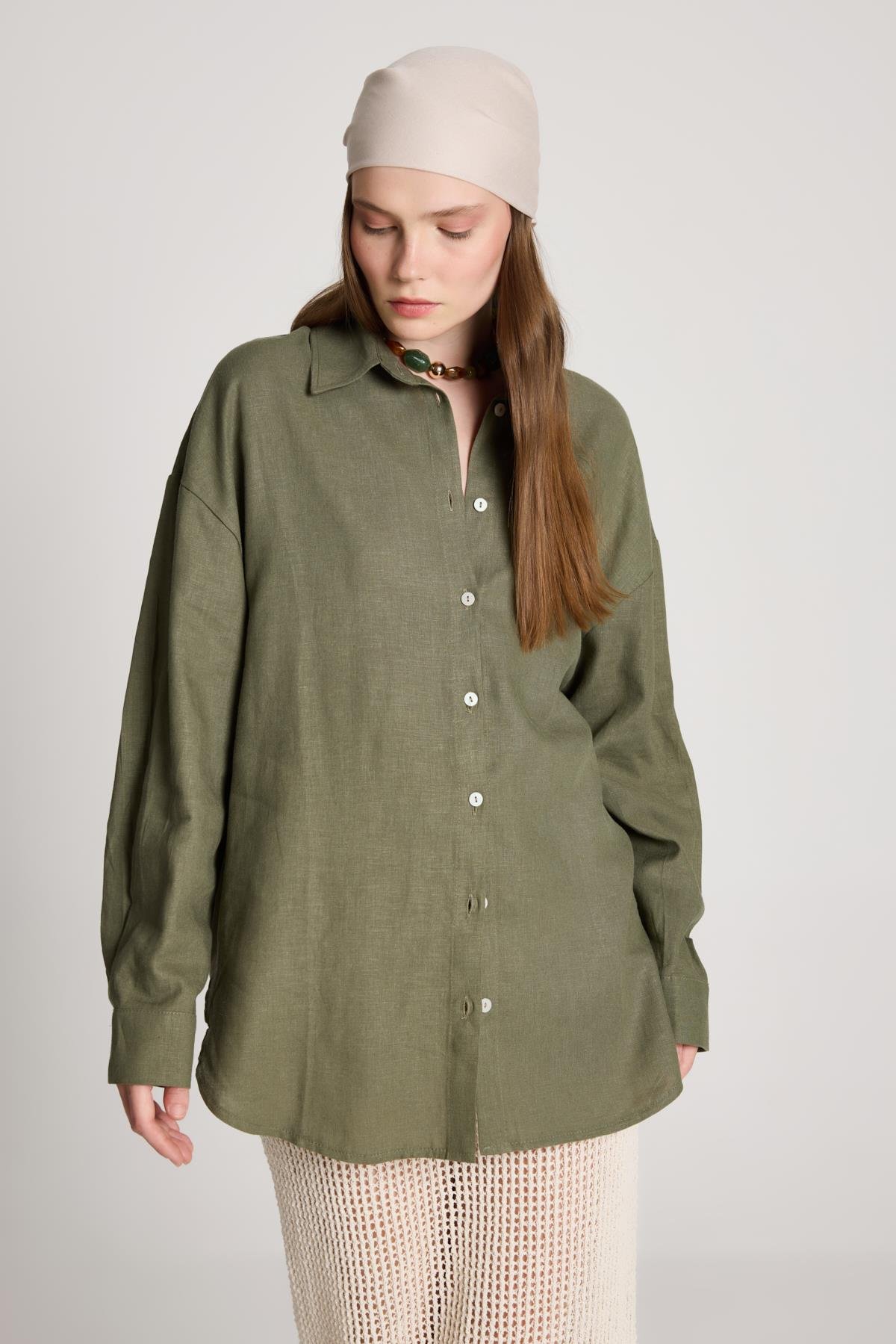 Milos Keten Oversize Gömlek Haki