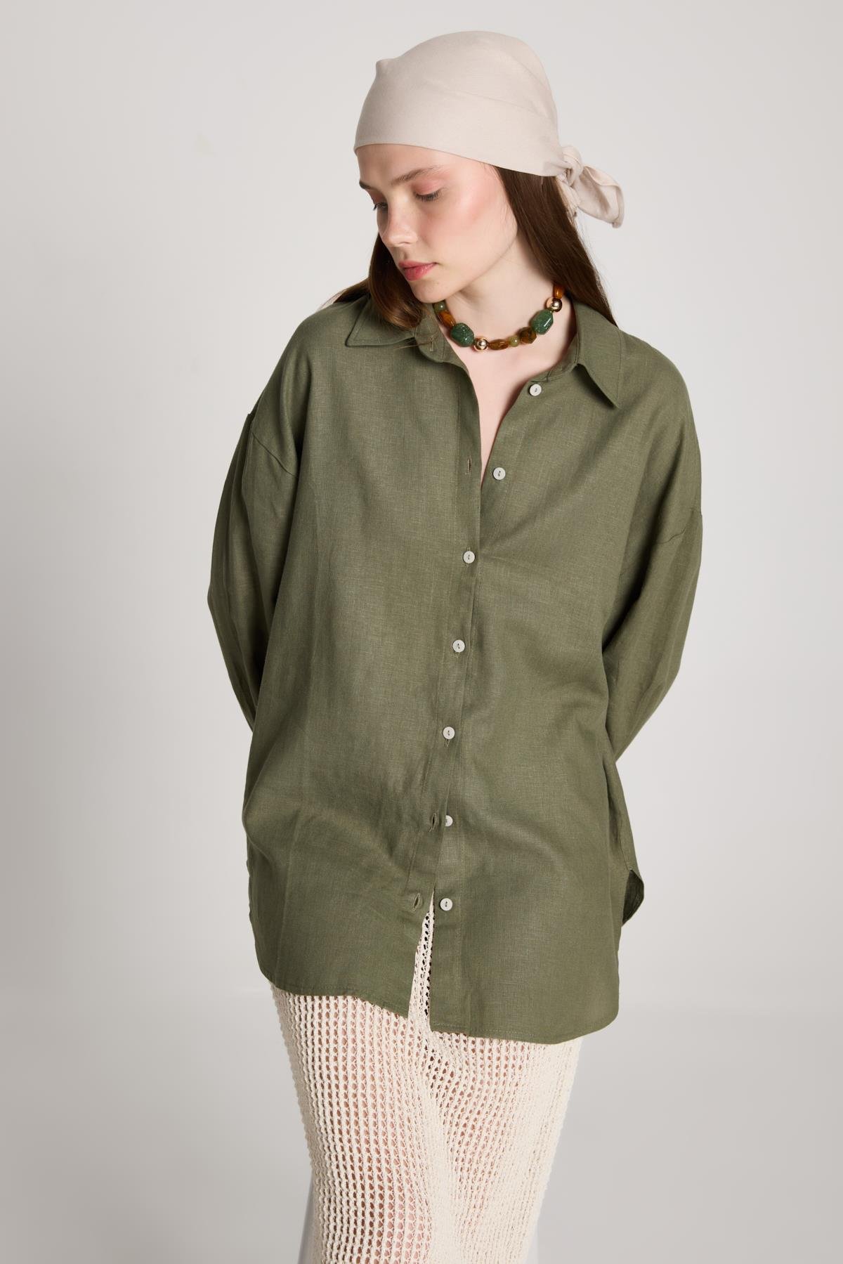 Milos Keten Oversize Gömlek Haki