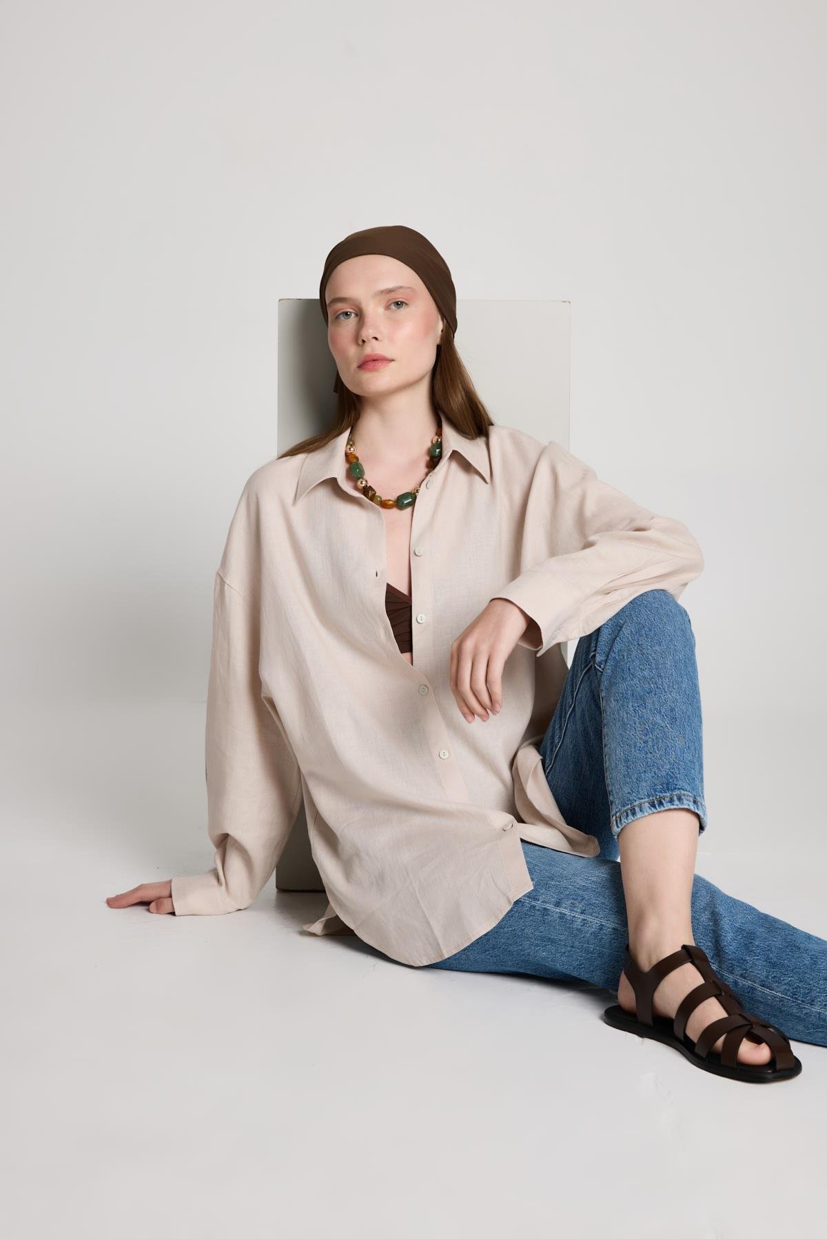 Milos Keten Oversize Gömlek Taş