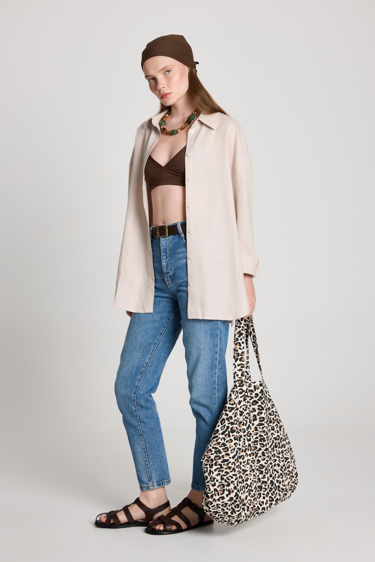 Milos Keten Oversize Gömlek Taş