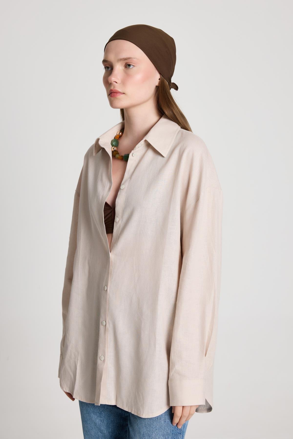 Milos Keten Oversize Gömlek Taş