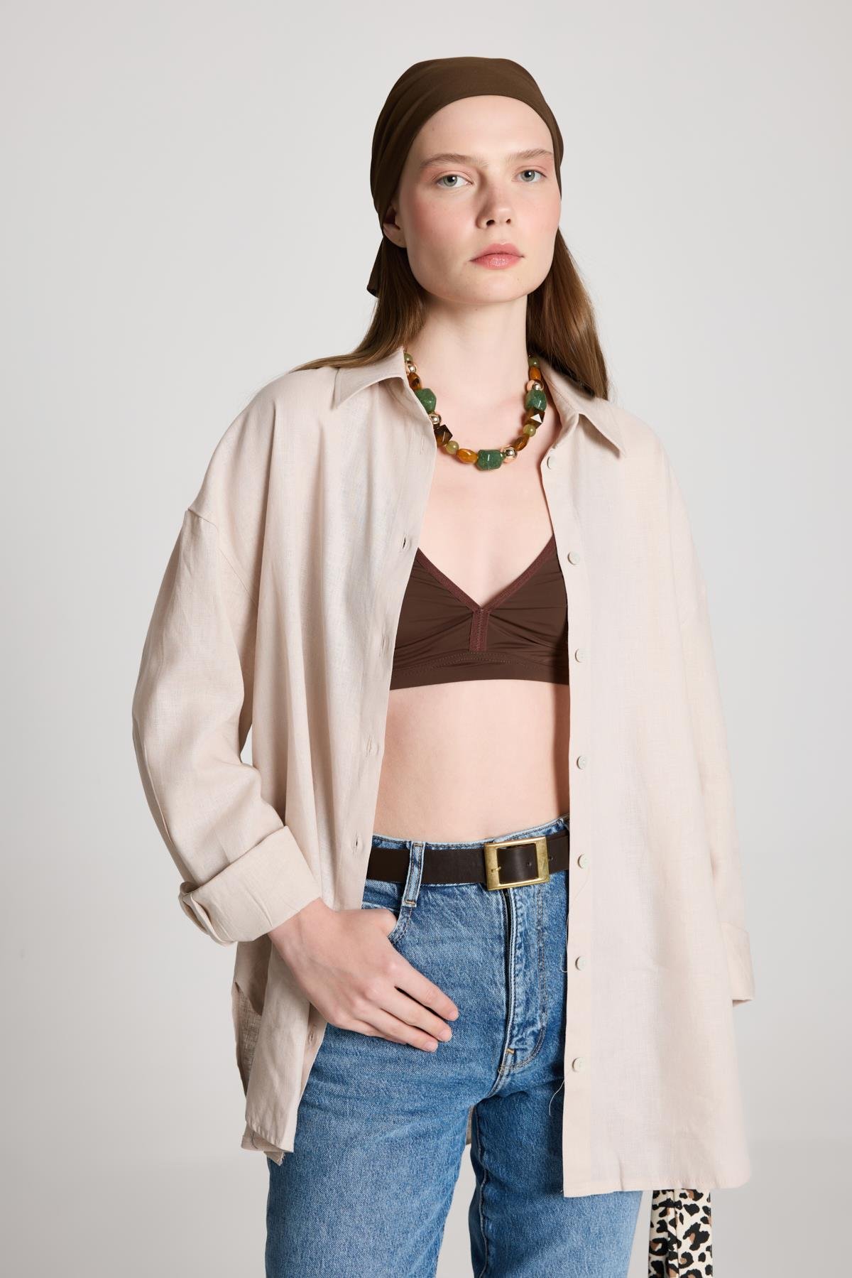 Milos Keten Oversize Gömlek Taş