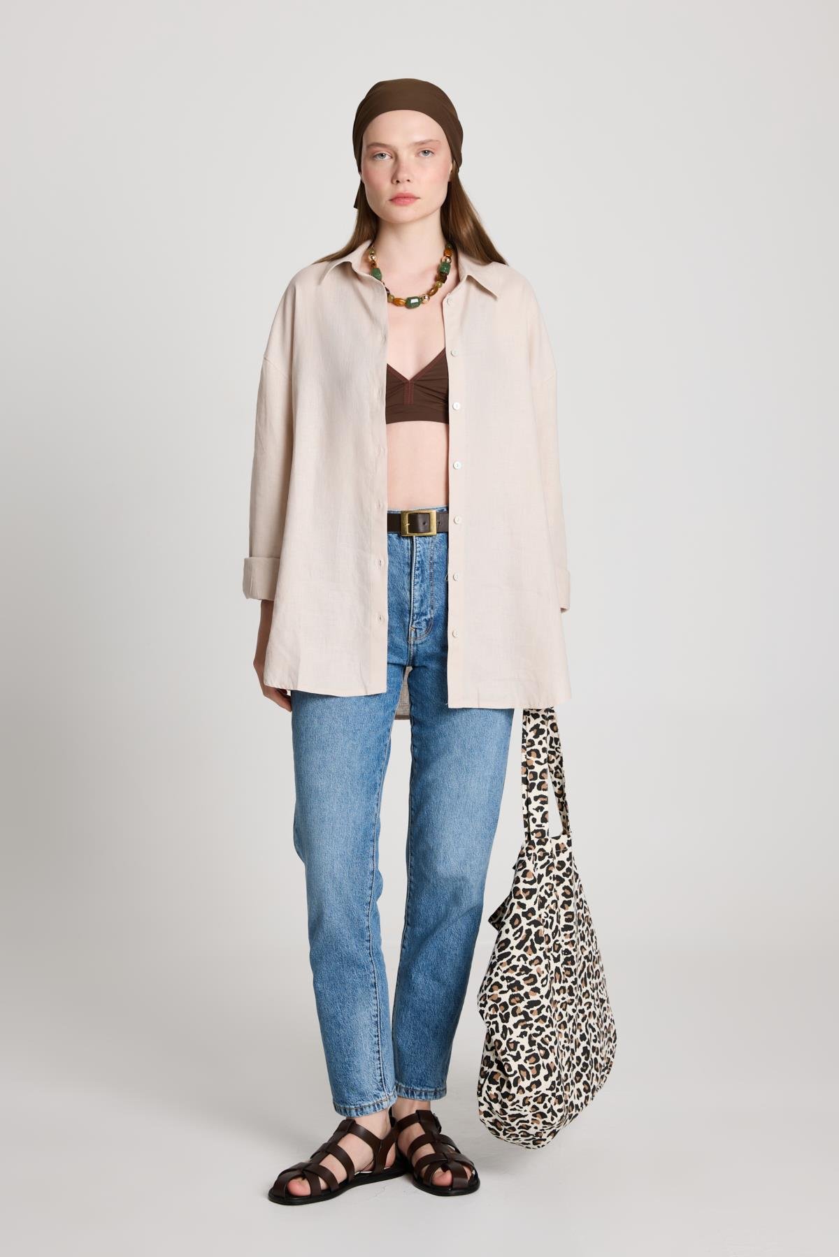 Milos Keten Oversize Gömlek Taş