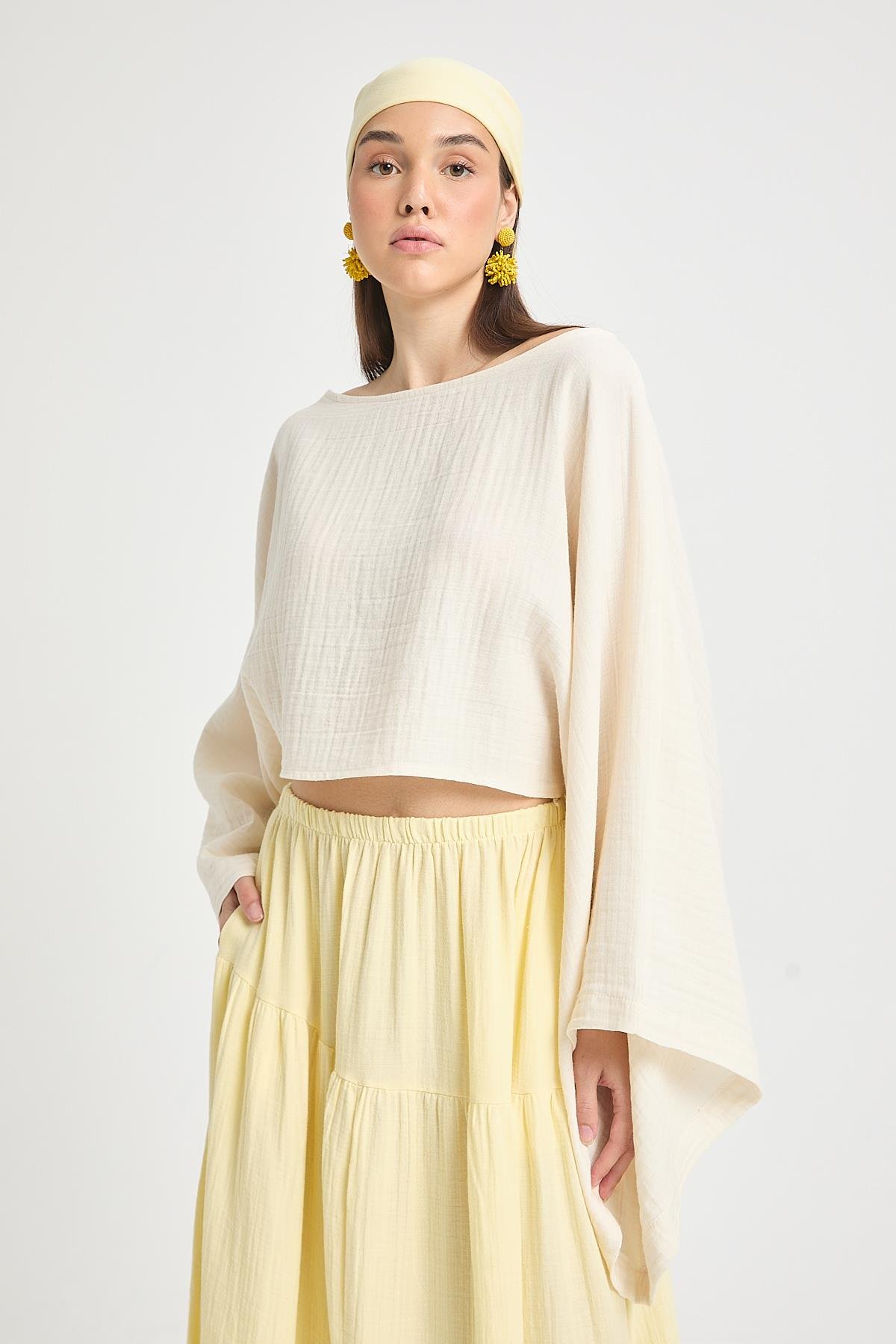 Natur Oversize Kesim Müslin Bluz 29230