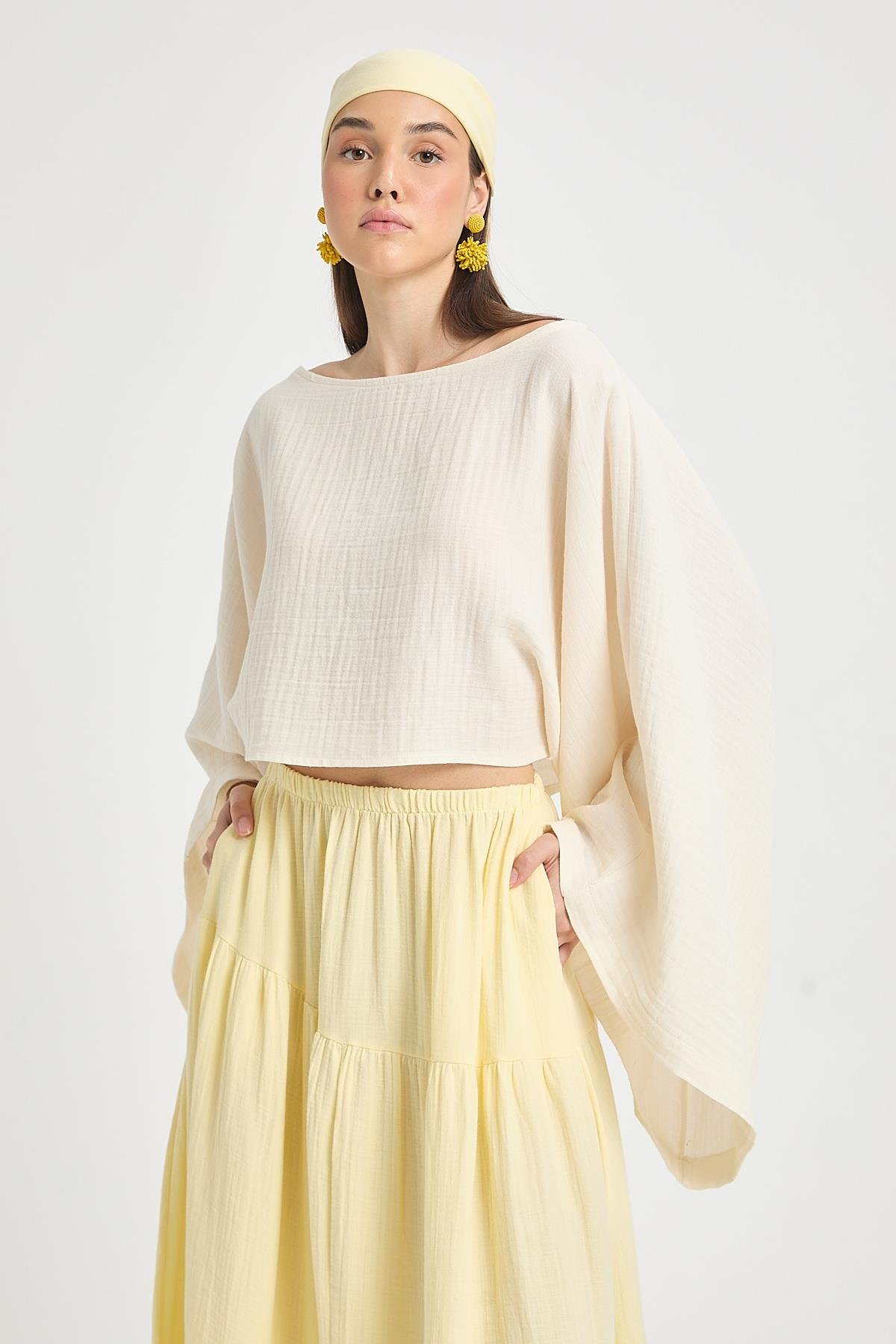 Natur Oversize Kesim Müslin Bluz 29230