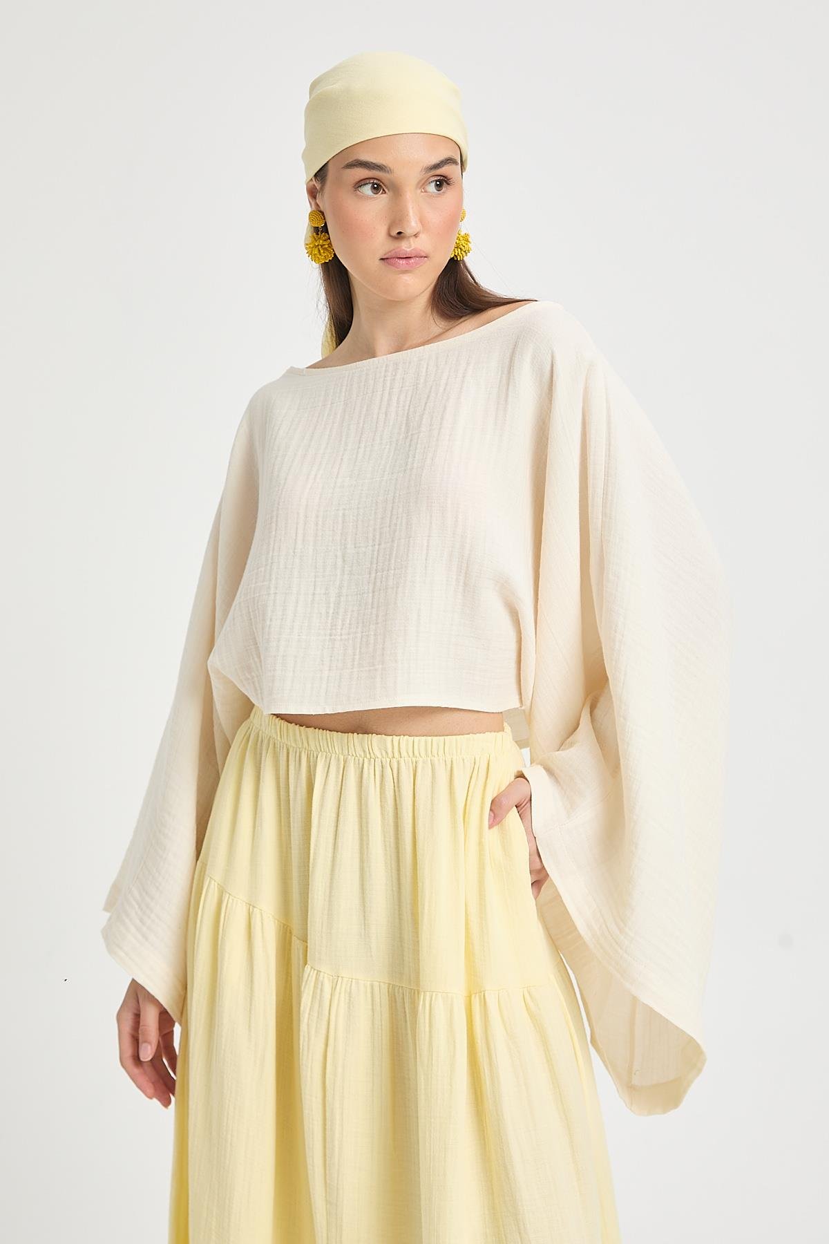 Natur Oversize Kesim Müslin Bluz 29230