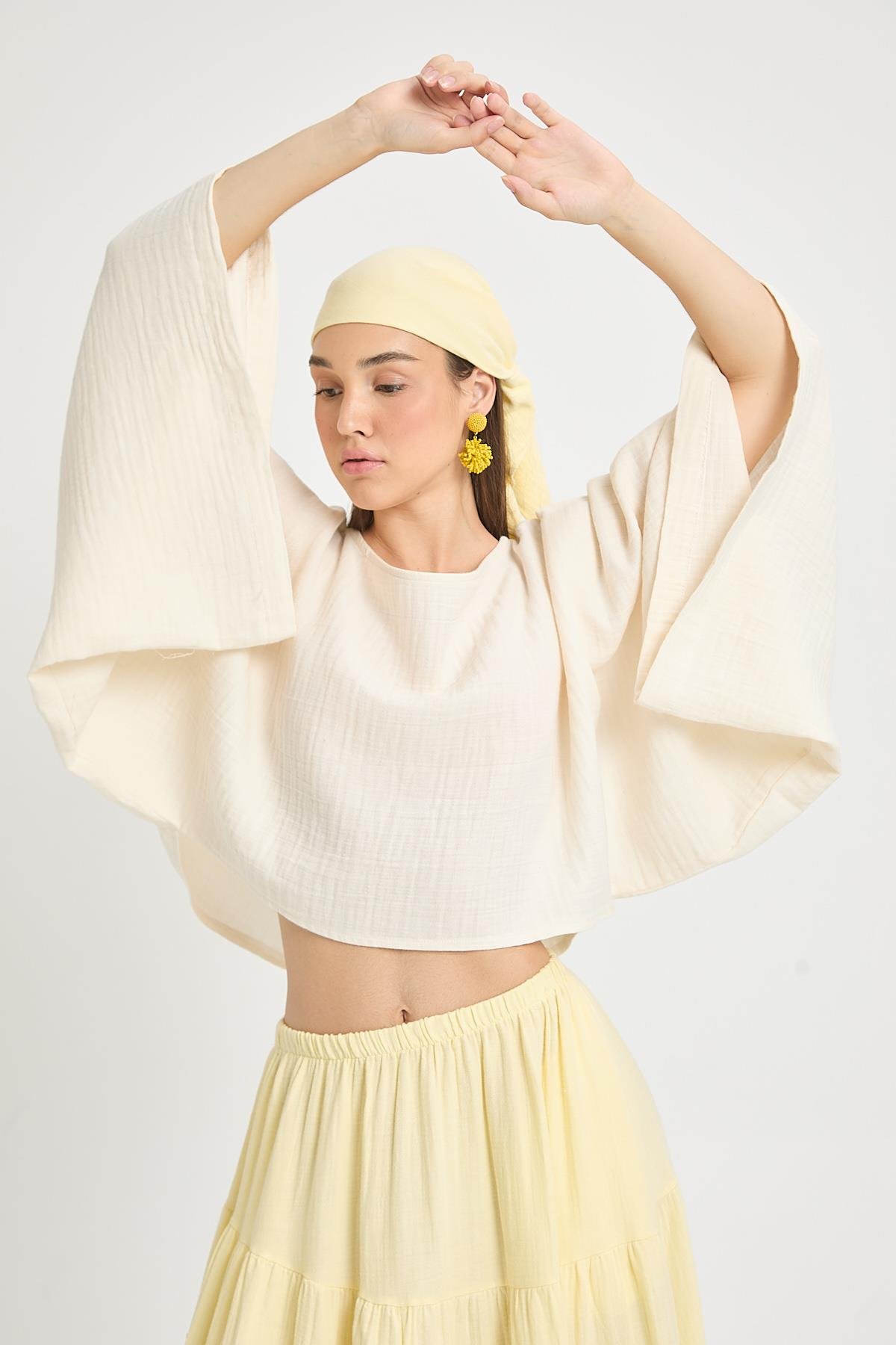 Natur Oversize Kesim Müslin Bluz 29230