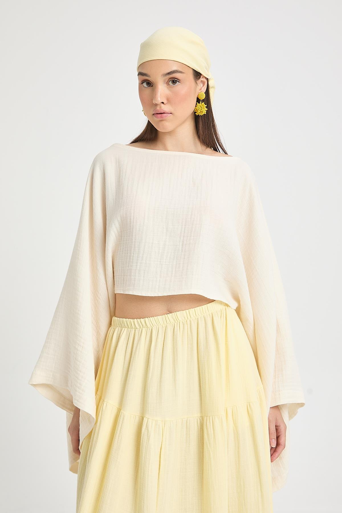 Natur Oversize Kesim Müslin Bluz 29230