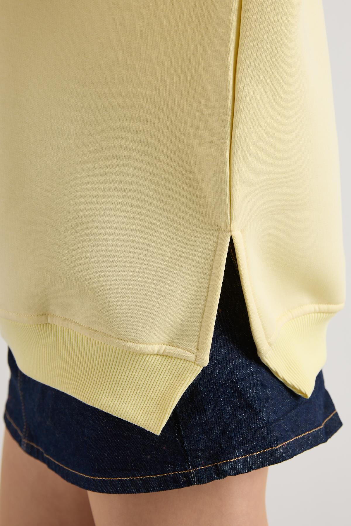 Oversize 3 İplik Şardonlu Basic Sweatshirt Sarı