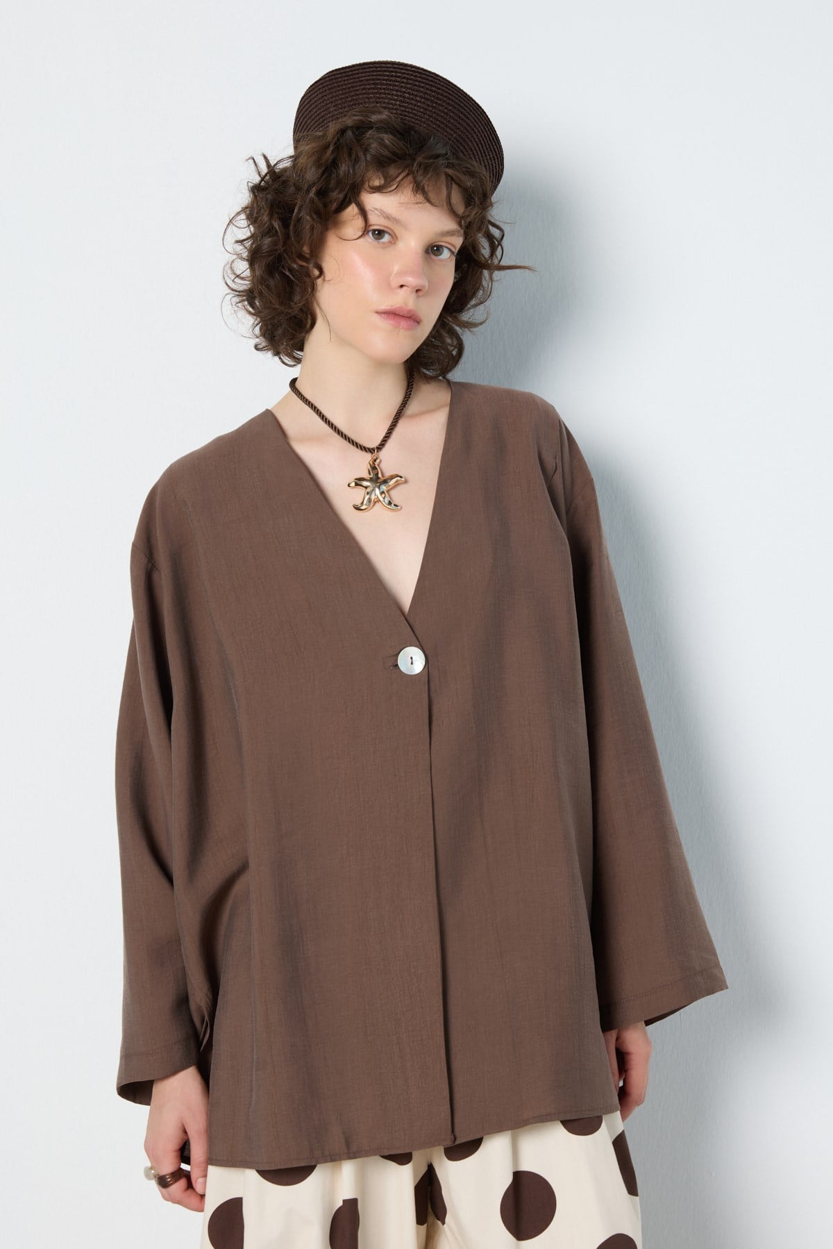 Oversize Tencel Kimono Kahverengi 