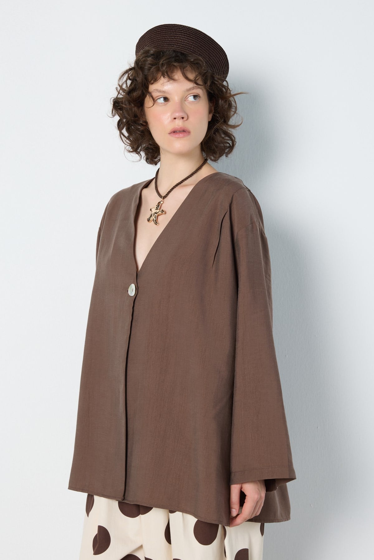 Oversize Tencel Kimono Kahverengi 