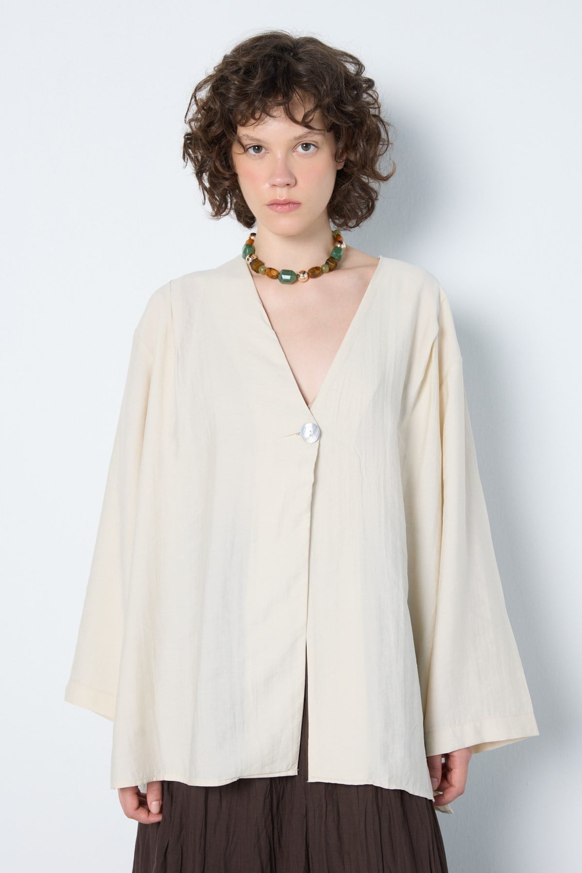 Oversize Tencel Kimono Taş