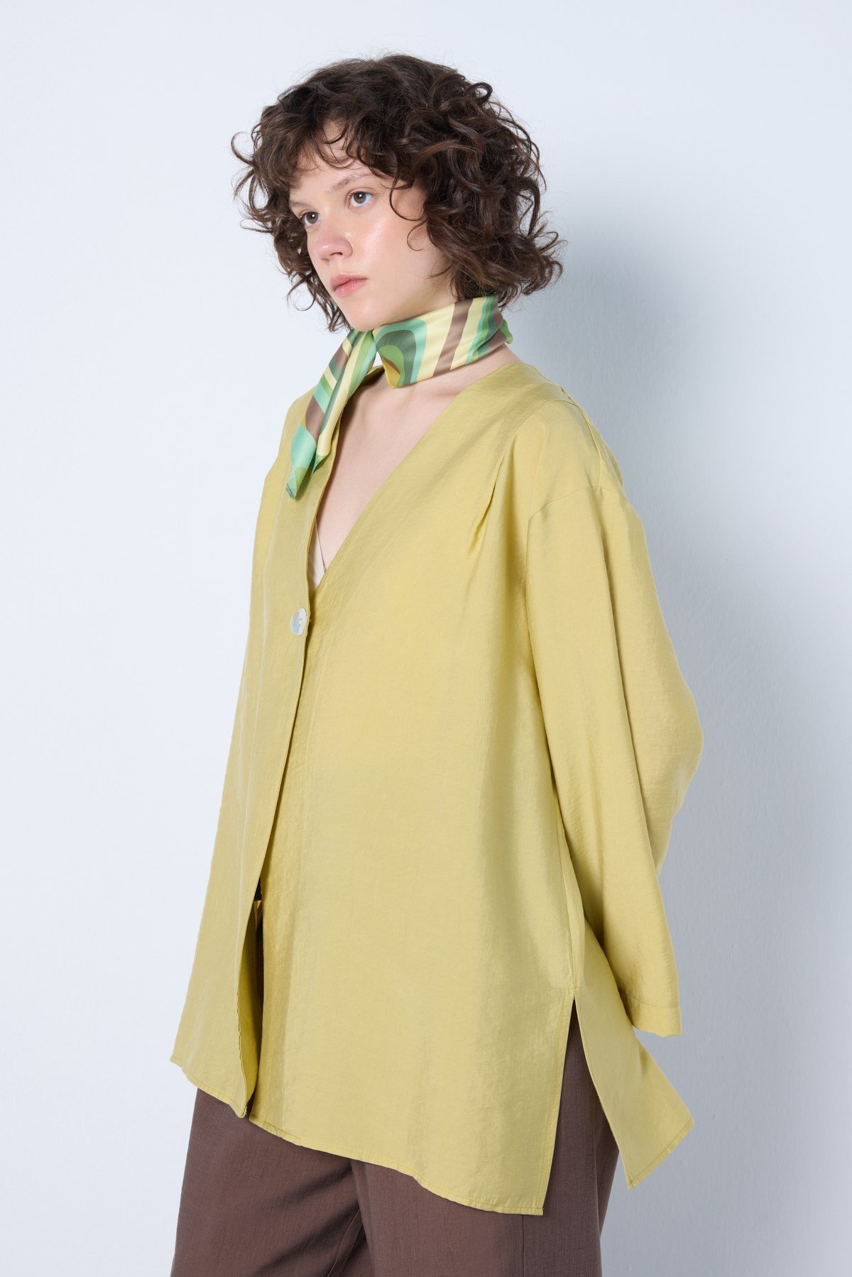 Oversize Tencel Kimono Yağ Yeşili 