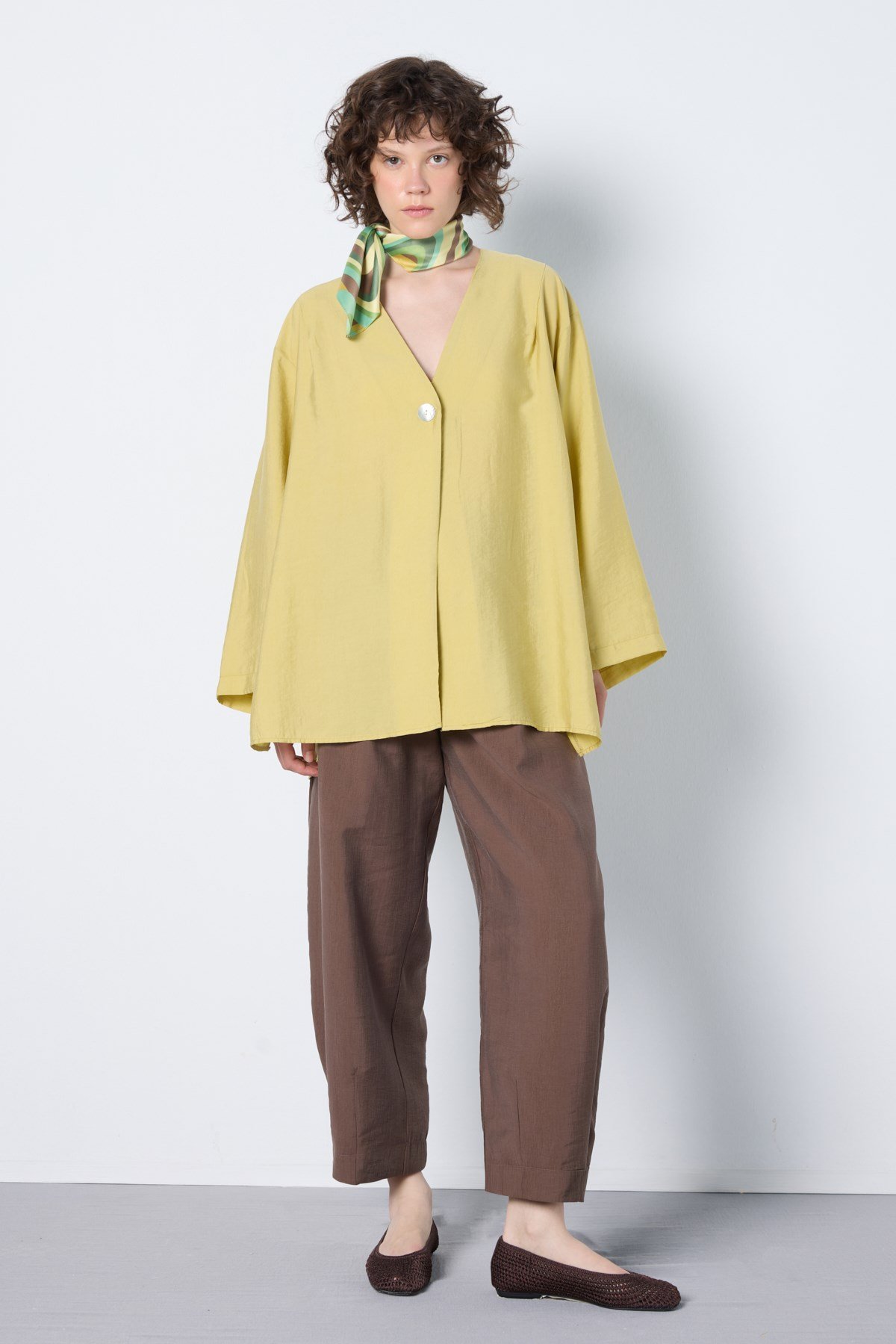 Oversize Tencel Kimono Yağ Yeşili 