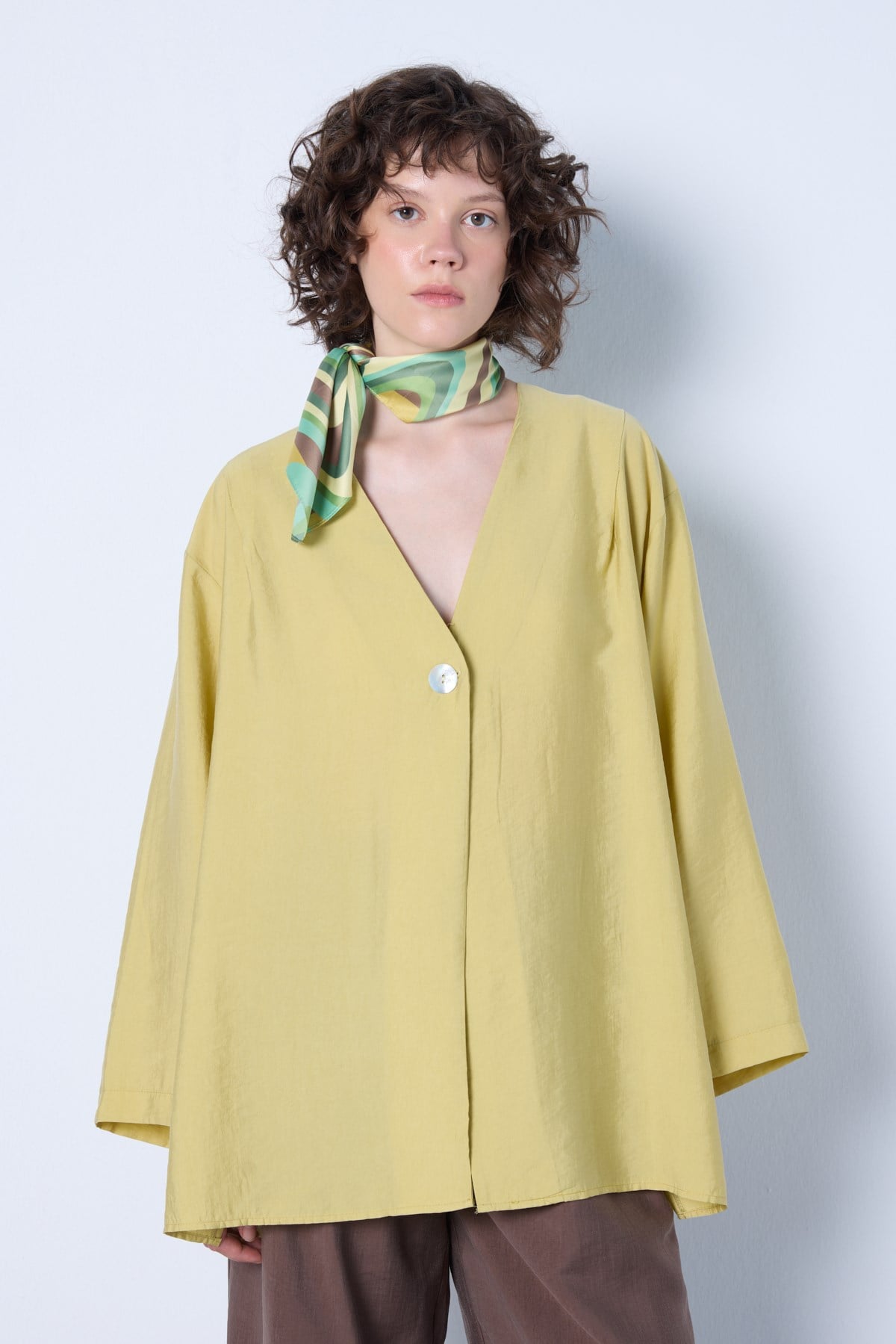 Oversize Tencel Kimono Yağ Yeşili 