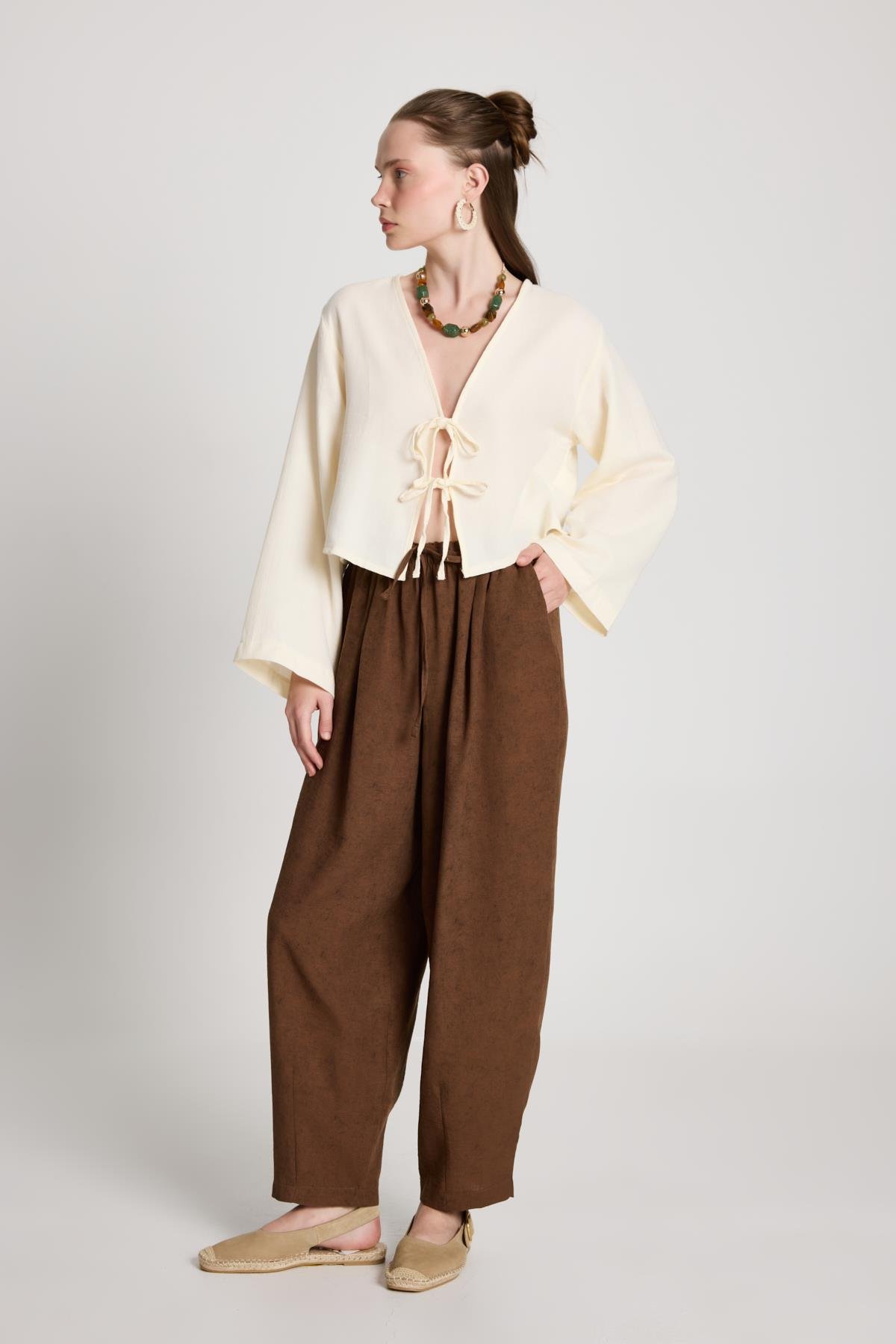 Pauline Keten Pantolon Kahve