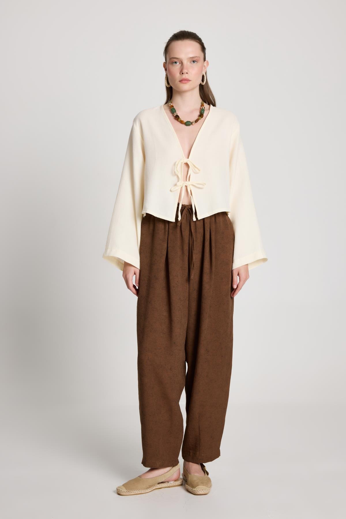 Pauline Keten Pantolon Kahve