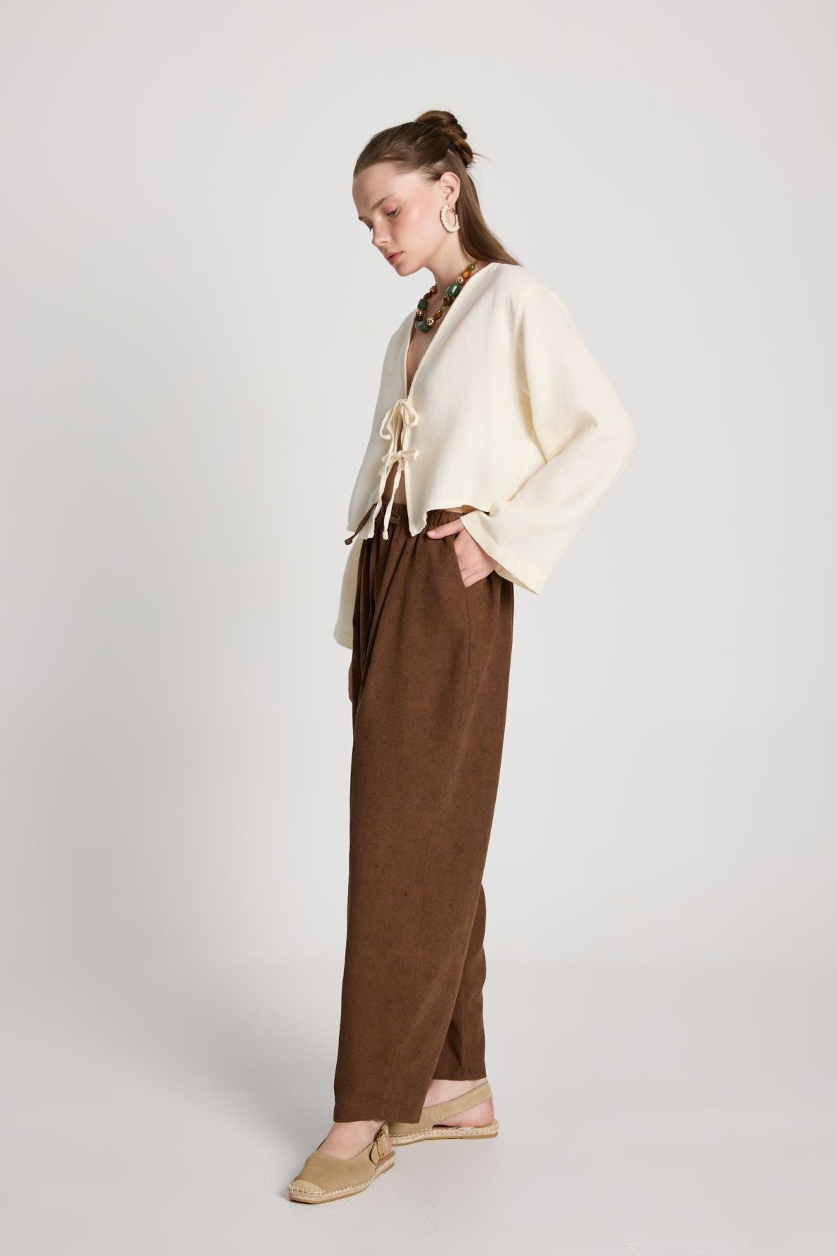 Pauline Keten Pantolon Kahve