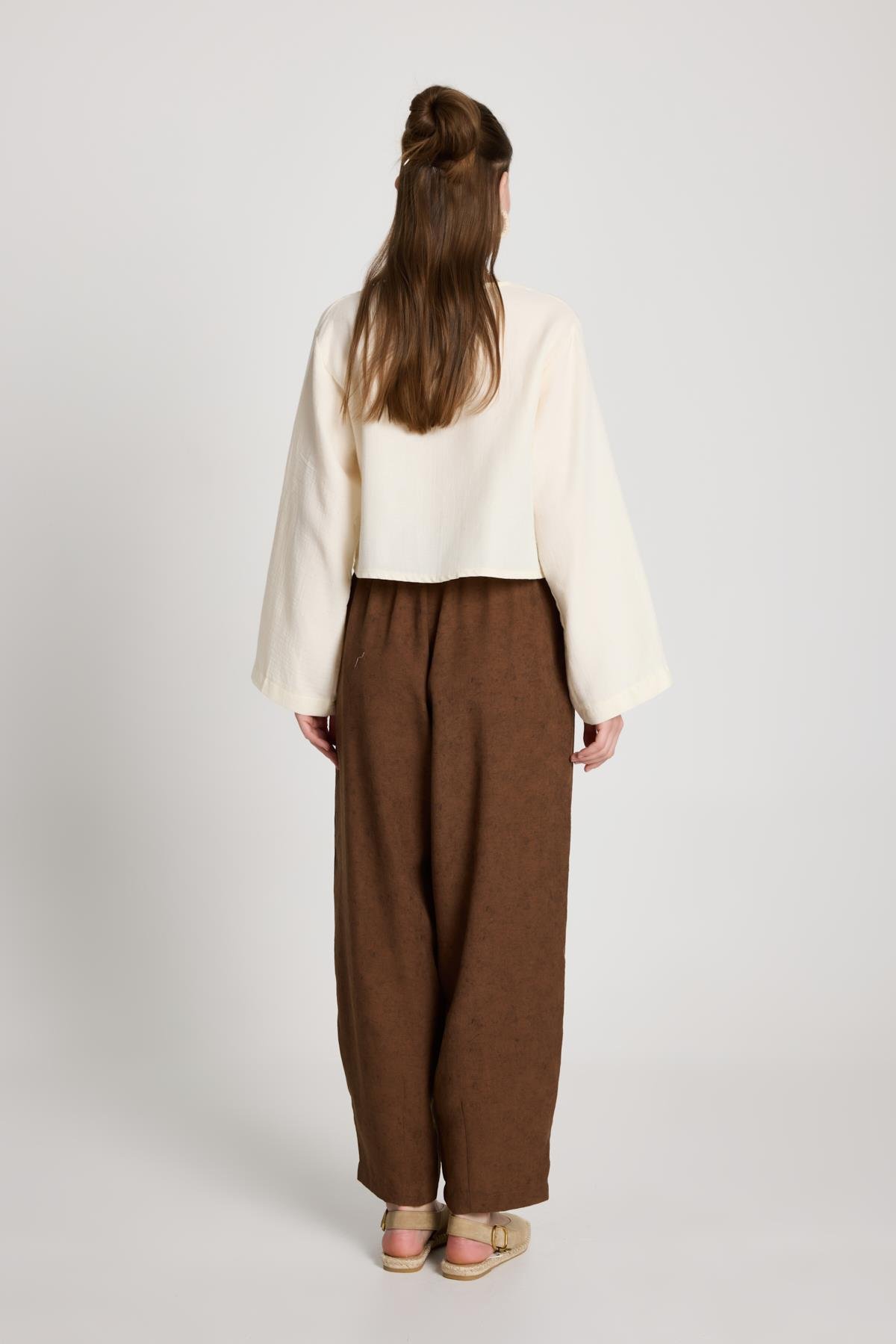 Pauline Keten Pantolon Kahve
