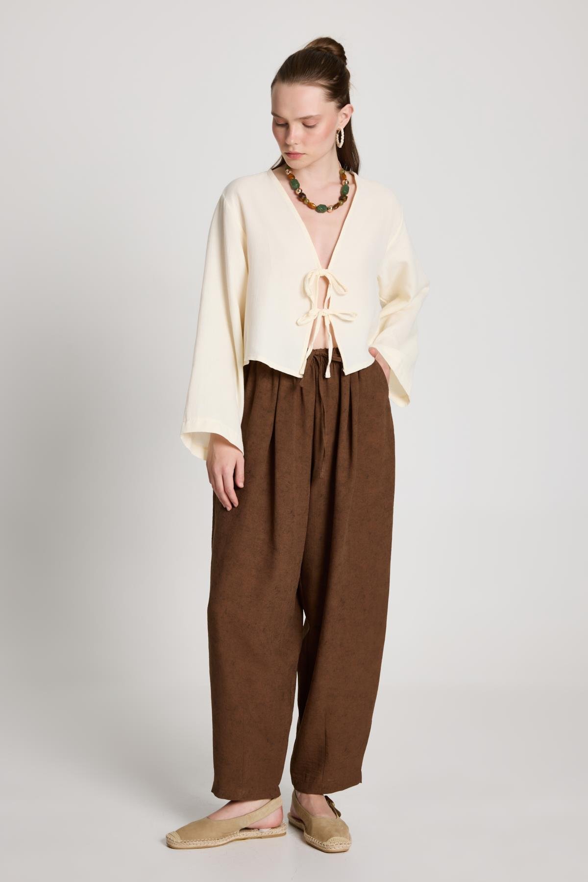 Pauline Keten Pantolon Kahve