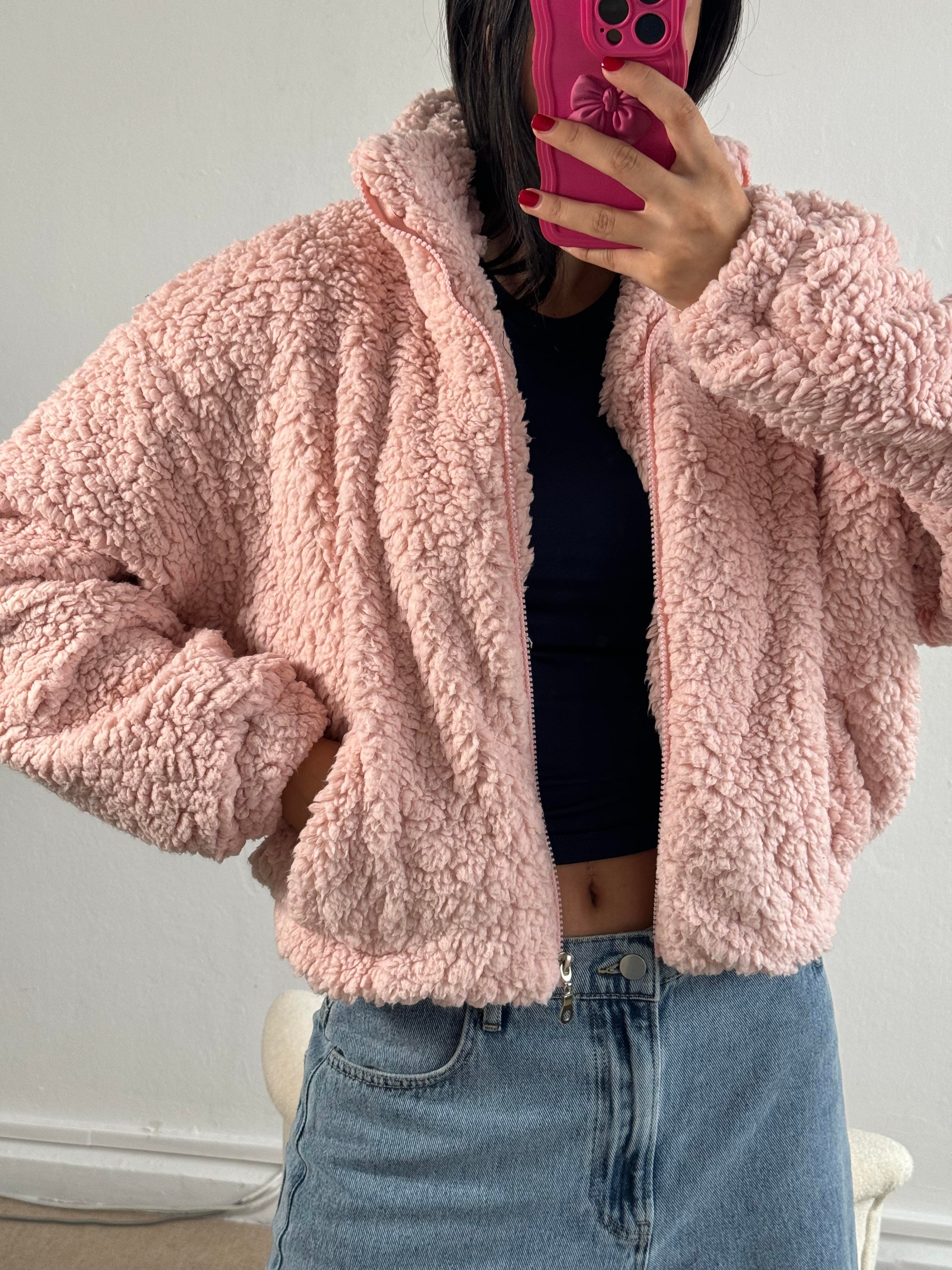 Pembe Astarlı Oversize Pelüş Mont 26113