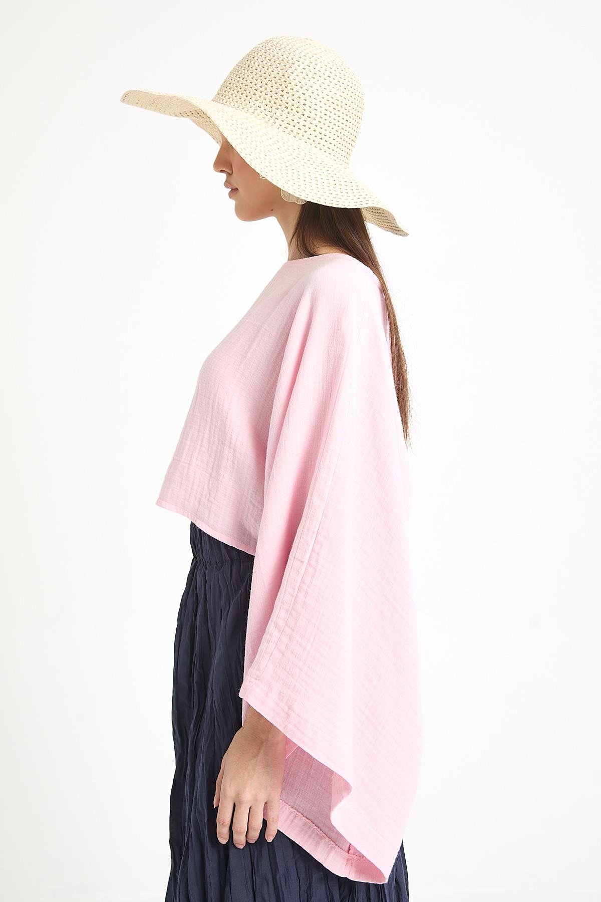 Pembe Oversize Kesim Müslin Bluz 29230