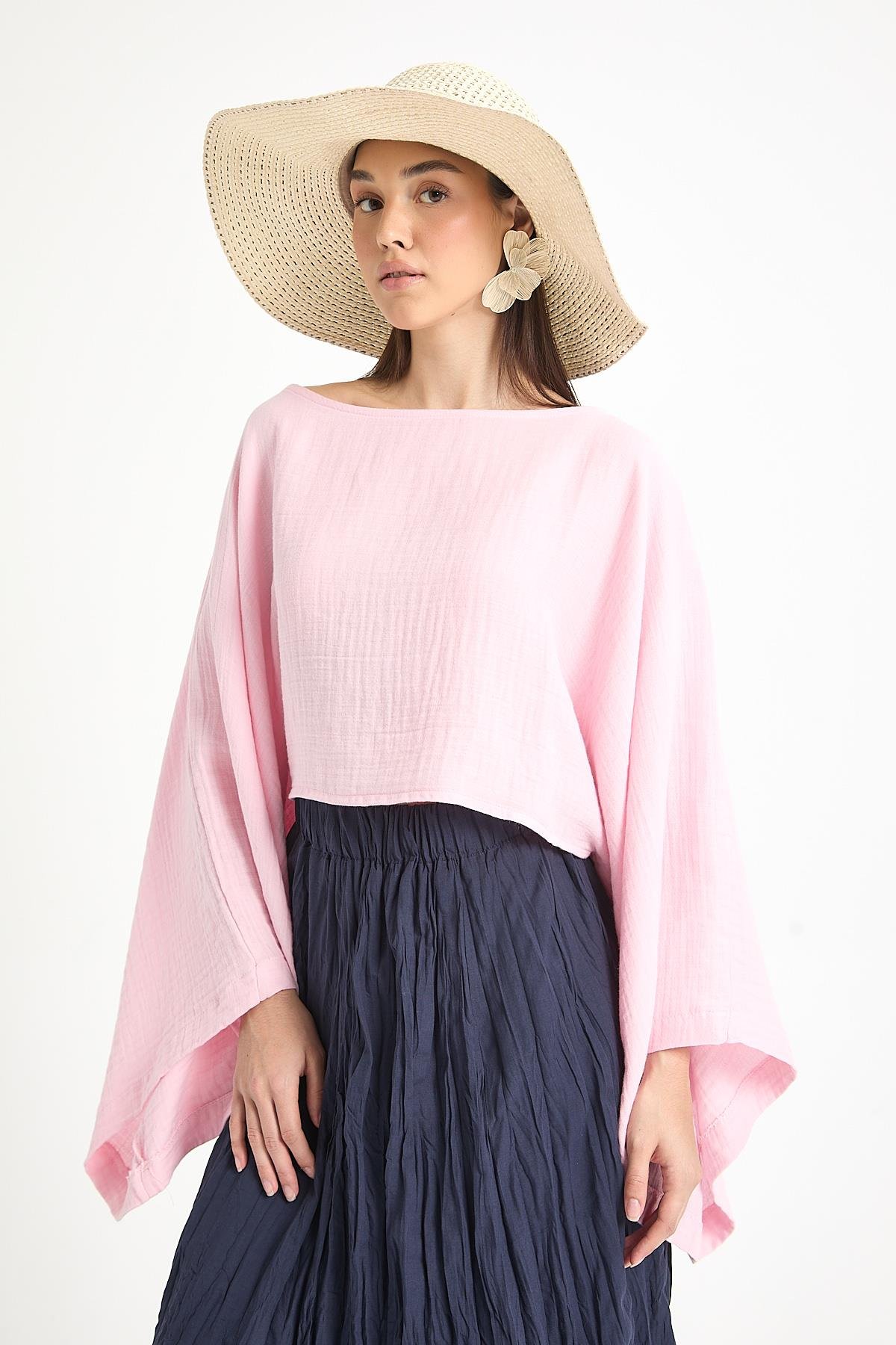 Pembe Oversize Kesim Müslin Bluz 29230