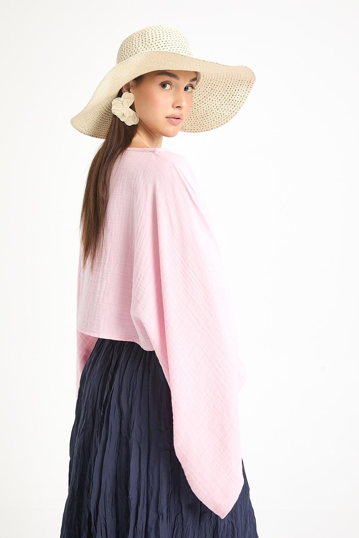 Pembe Oversize Kesim Müslin Bluz 29230