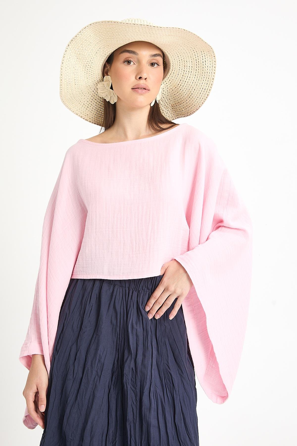 Pembe Oversize Kesim Müslin Bluz 29230