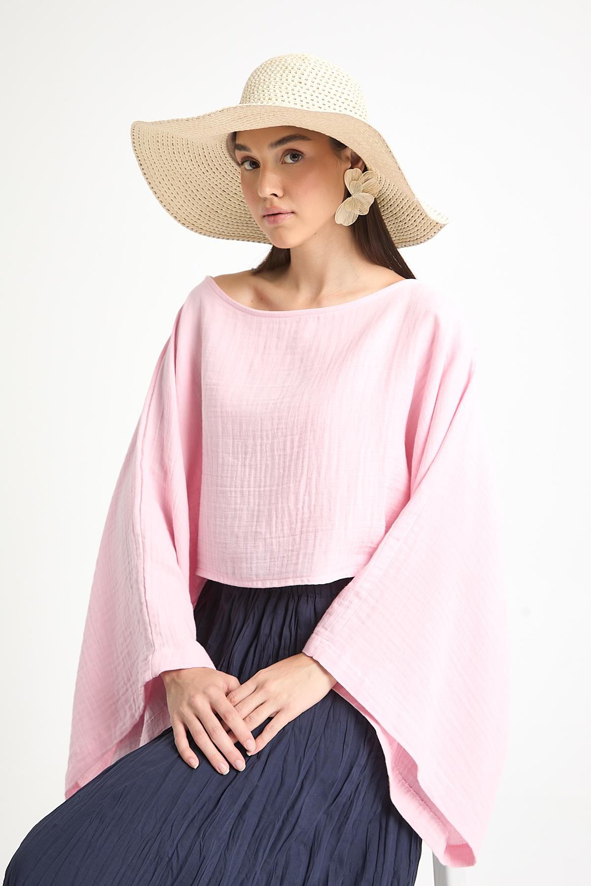 Pembe Oversize Kesim Müslin Bluz 29230