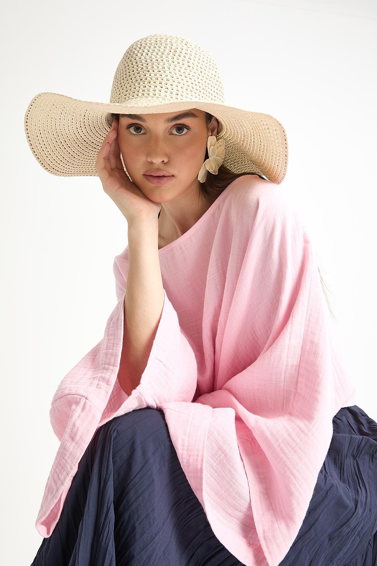 Pembe Oversize Kesim Müslin Bluz 29230