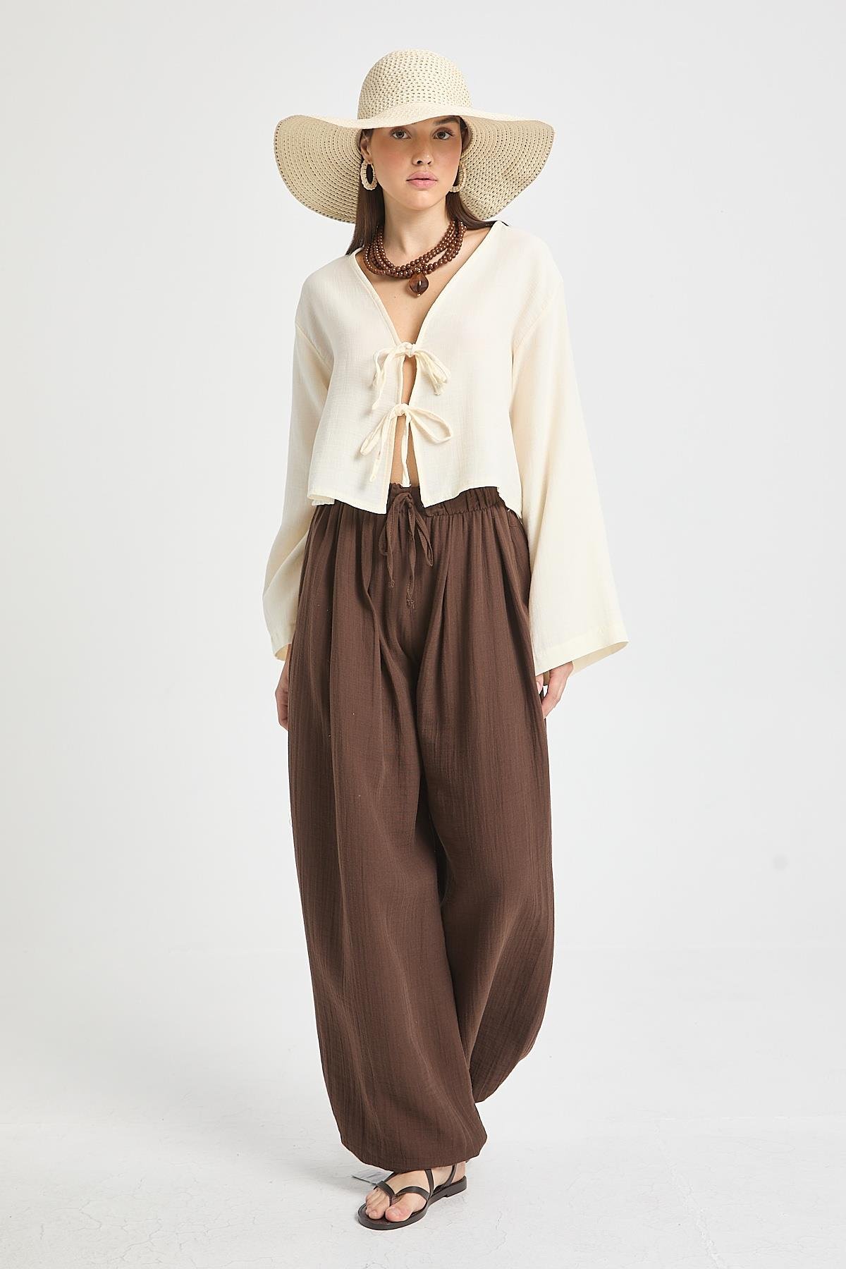 Percy Müslin Pantolon Kahve