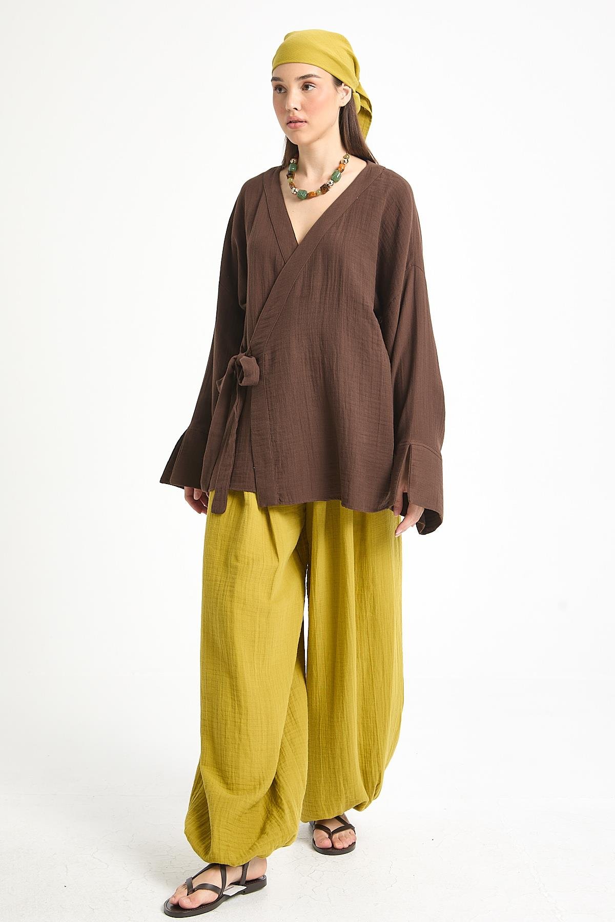 Percy Müslin Pantolon Yağ Yeşili