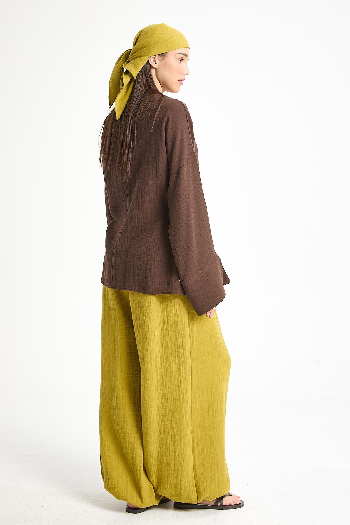 Percy Müslin Pantolon Yağ Yeşili